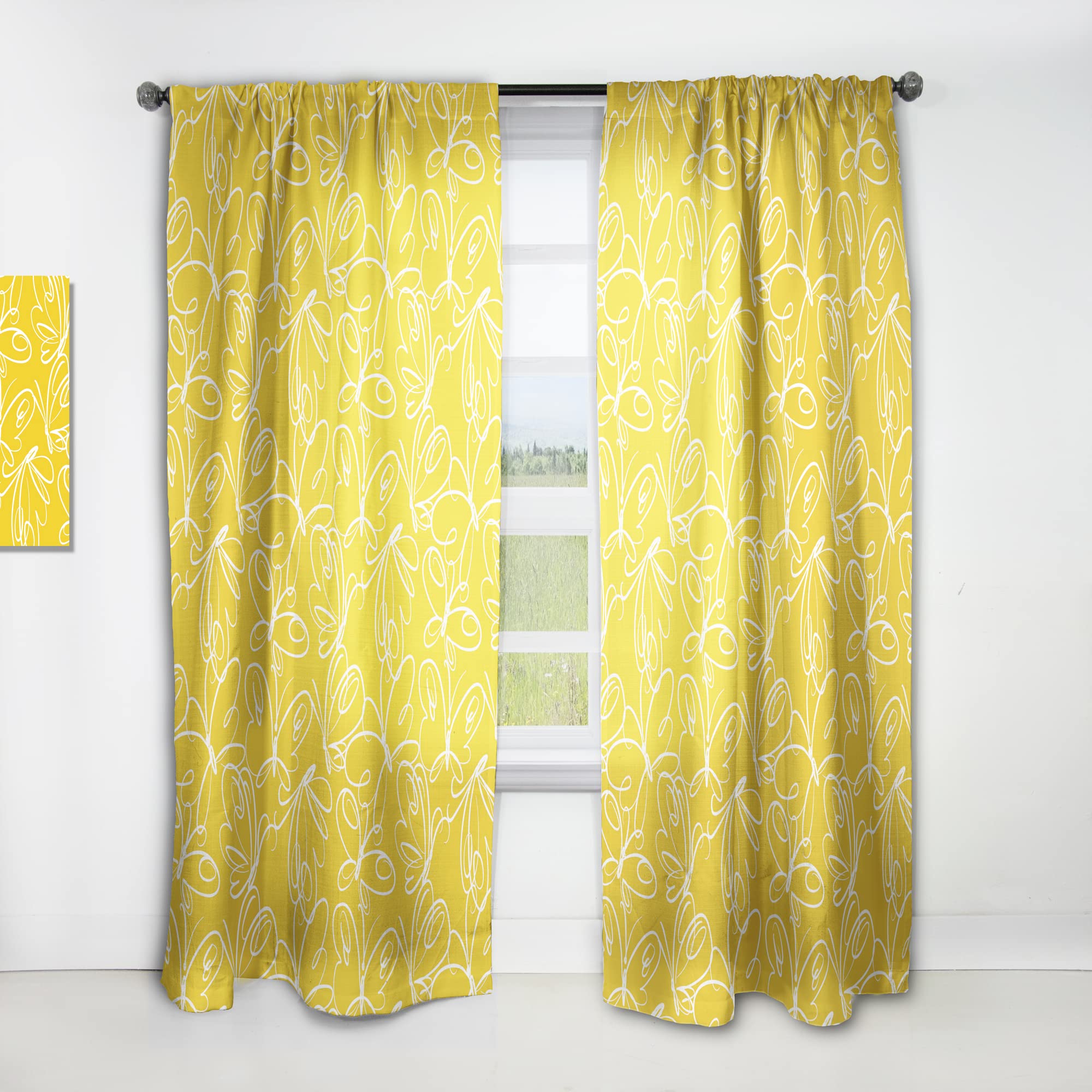 DesignQ Thermal Insulated Blackout Curtains - Hand-Painted Butterfly Pattern, 52x63 Inch Single Panel - Elegant Window Treatments for Bedroom & Living Room - Perfect for Privacy, Light Control & Energy Saving