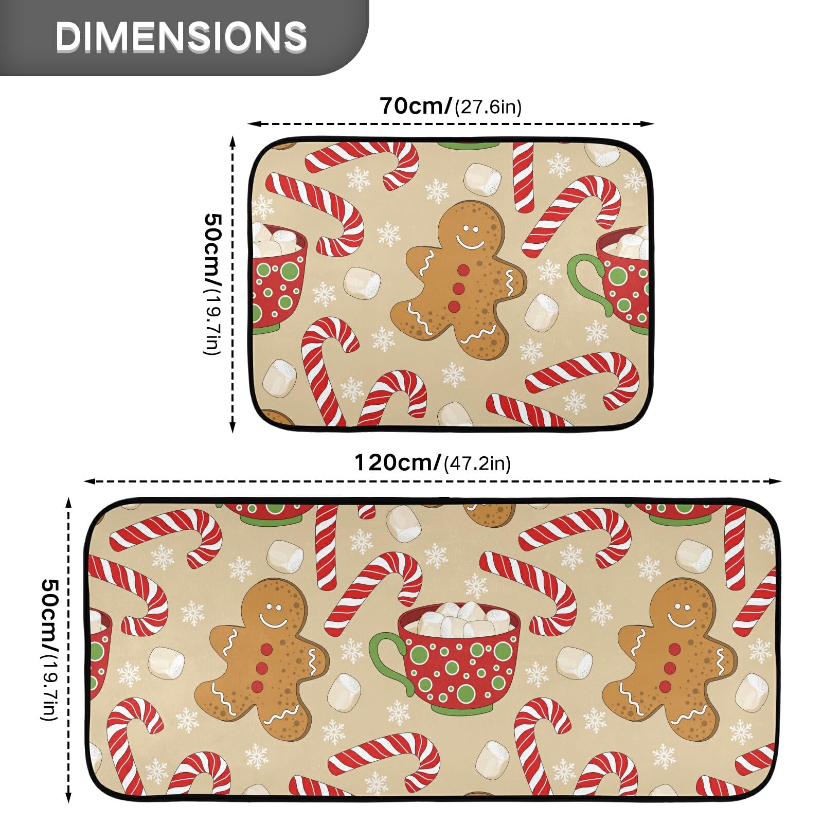 Christmas Gingerbread Snowflake Non-Slip Kitchen Mat Set of 2 - Waterproof Anti-Fatigue Floor Rug for Sink, Home, Office & Laundry - Holiday Decor & Winter Home Essentials (20816356)