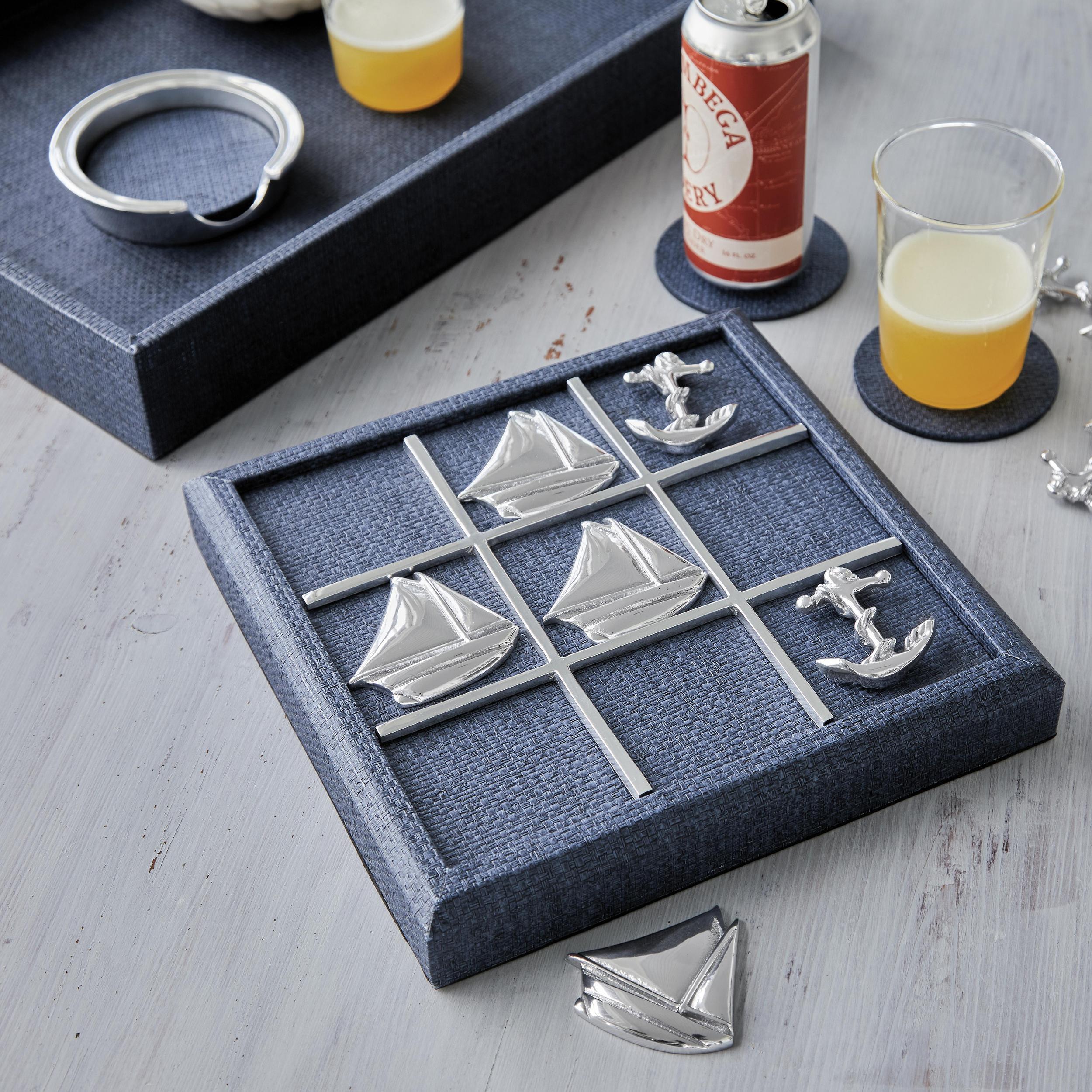 Indigo Faux Grasscloth Tray with Metal Handles - Stylish Decorative Serving Tray for Home Decor, Dining, and Gift Giving