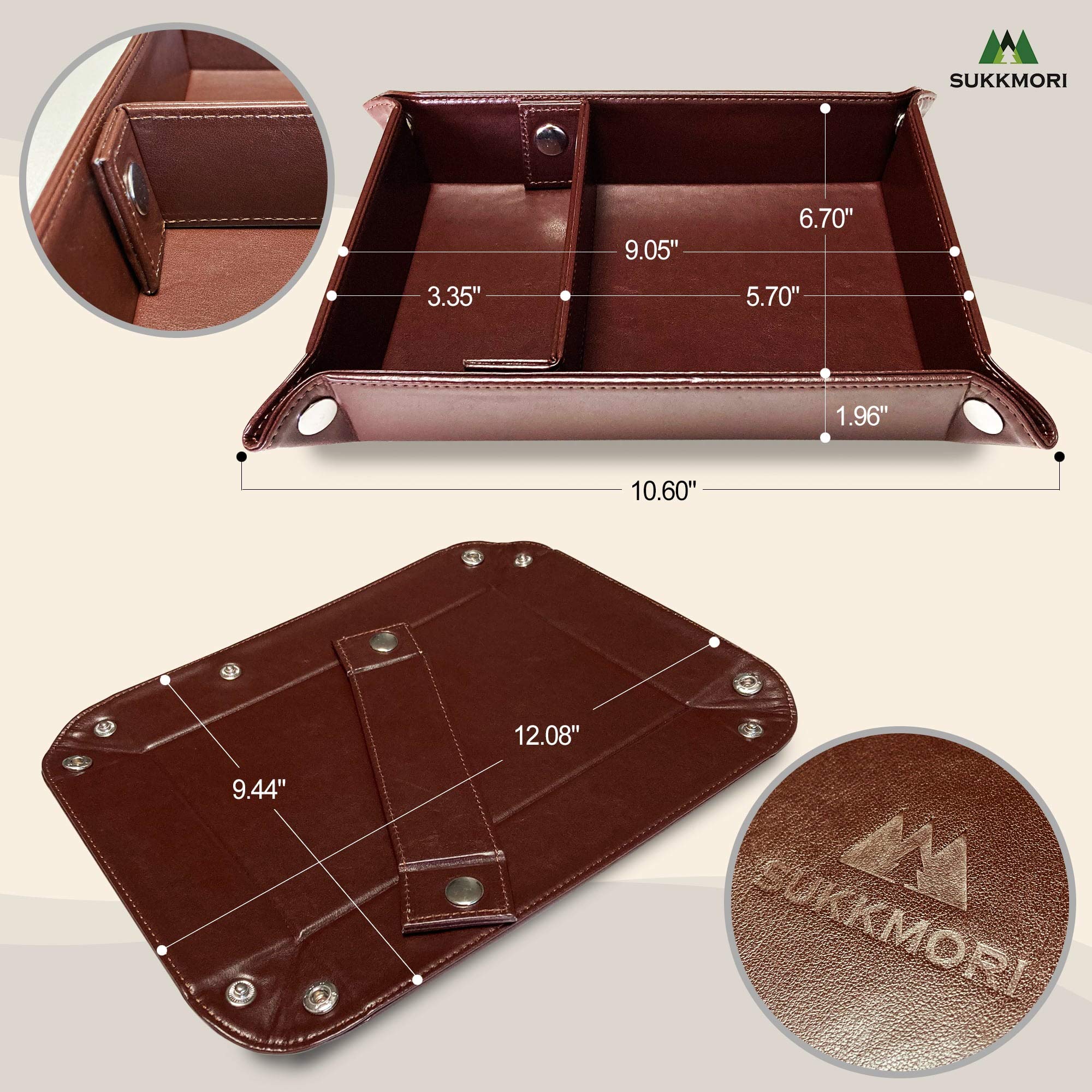 Premium PU Leather Nightstand Valet Organizer - Jewelry & Accessories Tray for Men & Women | Dresser Top Catchall for Keys, Wallet, Watch | Bedside Station & Desk Organizer for Home & Office Use