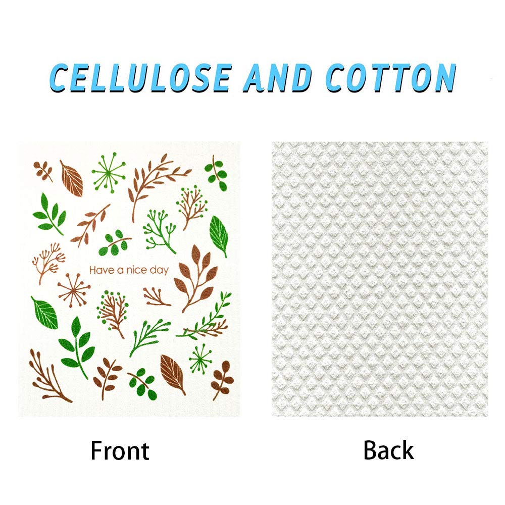 **Eco-Friendly Swedish Dishcloths Set of 4 - Super Absorbent, Fast Drying, Reusable Kitchen Towels for Cleaning & Wiping (Leaf Design) - Perfect for Dishes, Countertops, and Stainless Steel**