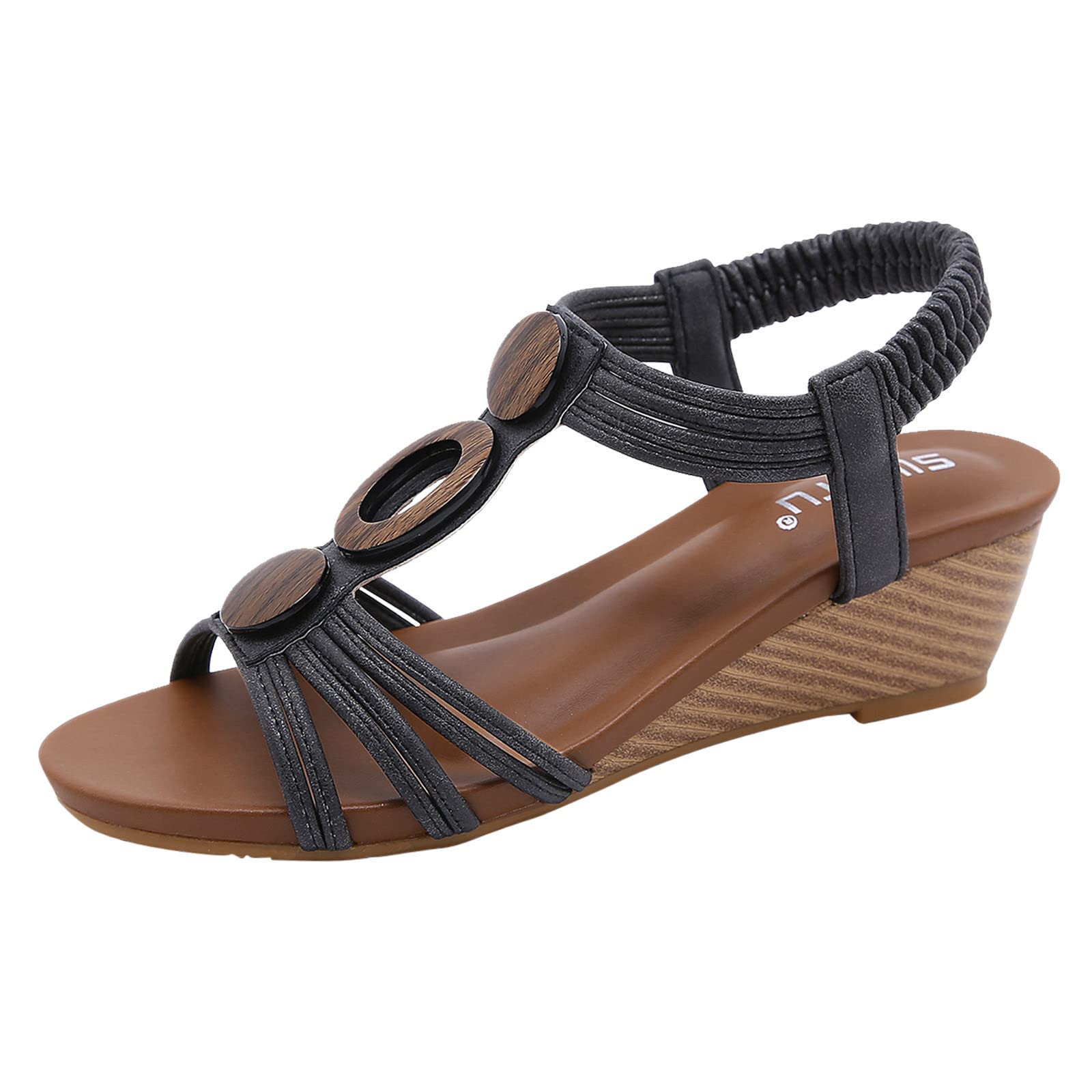 Women's Bohemian Leather Flat Sandals Size 8 - Peep Toe T-Strap Summer Sandals for Casual Wear, Beach & Vacation Outfits