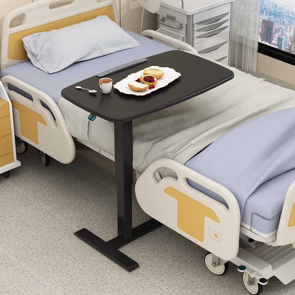 Adjustable Overbed Table with Tray - Mobile Hospital Bedside Desk, Portable Laptop Stand for Home & Office Use - Perfect for Patients, Students, and Remote Workers