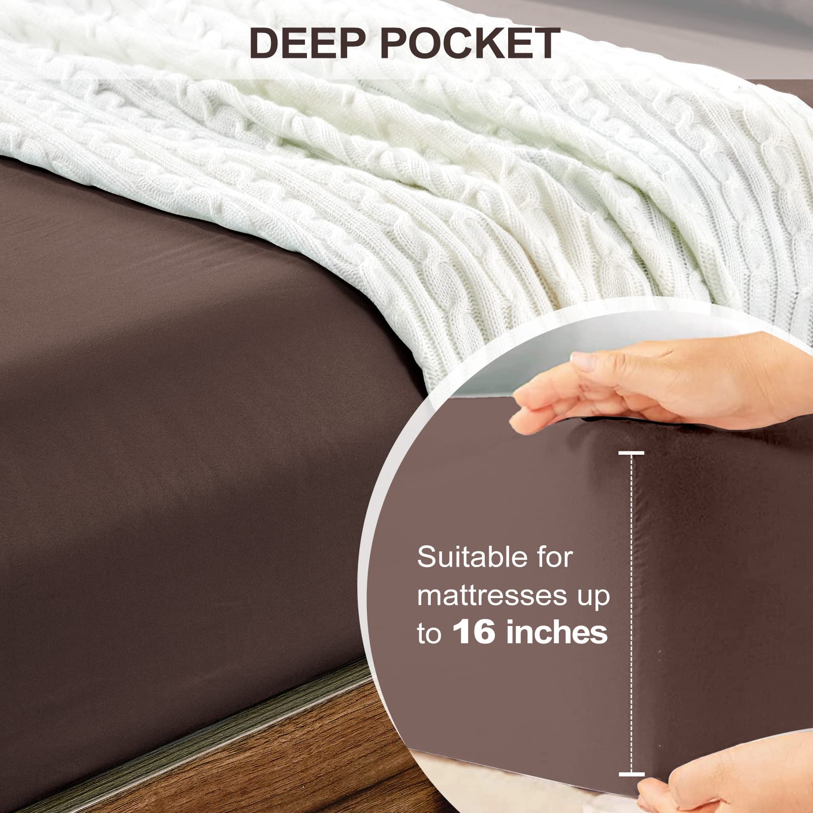 FreshCulture Queen Fitted Sheet - Premium Hotel Quality, Ultra Soft & Breathable Brushed Microfiber Bedding with Deep Pockets, Cooling Queen Size Bed Sheets (Brown) - Perfect for Guest Rooms, Master Bedrooms & Dorm Essentials