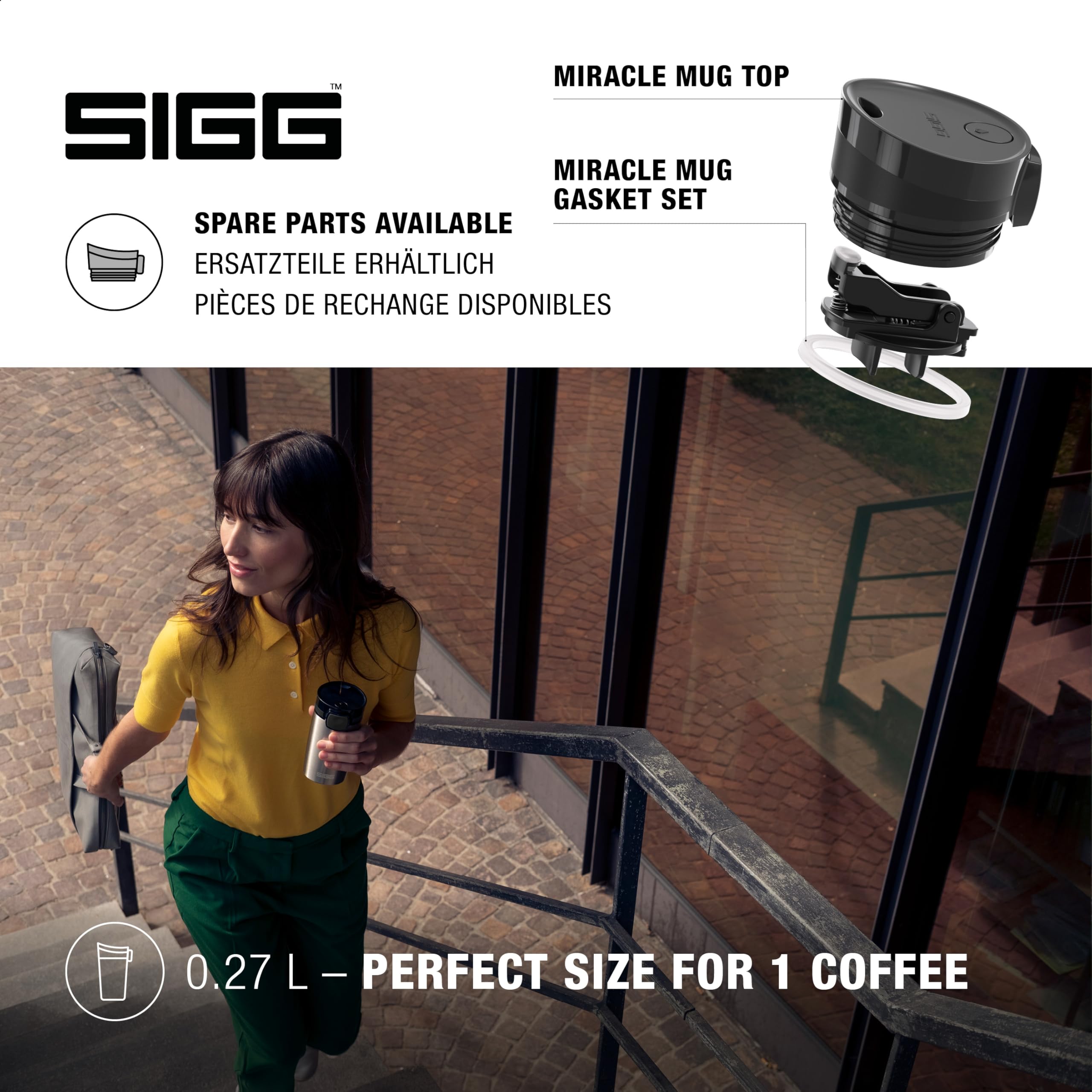 SIGG Insulated Stainless Steel Travel Coffee Mug - 9 Oz Leakproof Thermos for Hot & Cold Drinks - BPA Free 18/8 Steel Silver Finish - Perfect for Commuting, Camping & Office Use