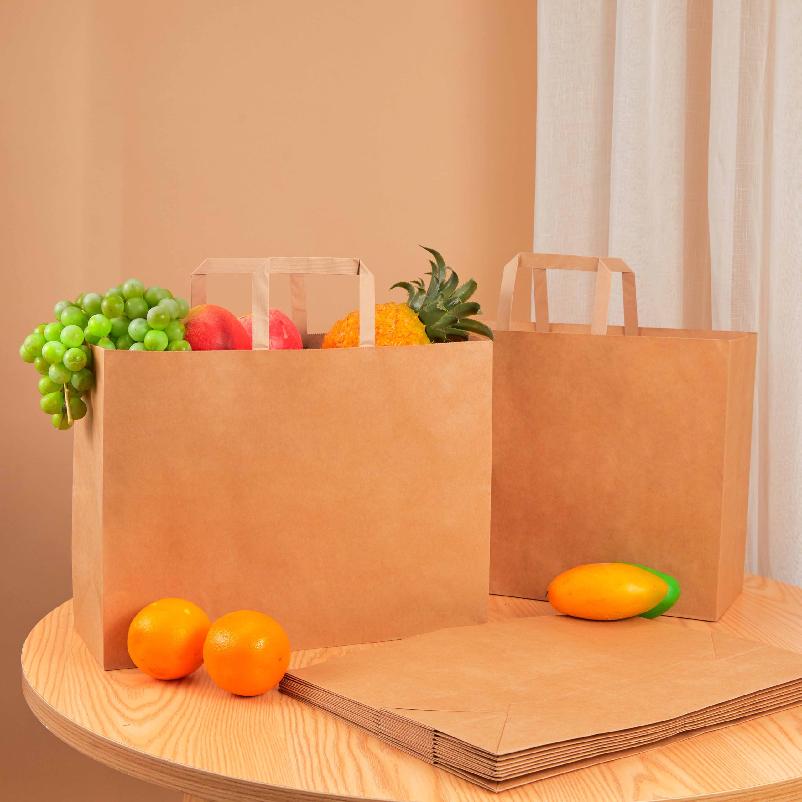 Eco-Friendly Brown Kraft Paper Bags with Handles - 50 Pack Reusable Shopping & Gift Bags (16x6x12 Inches) - Perfect for Retail Stores, Grocery Shopping, Party Favors & Sustainable Gift Wrapping