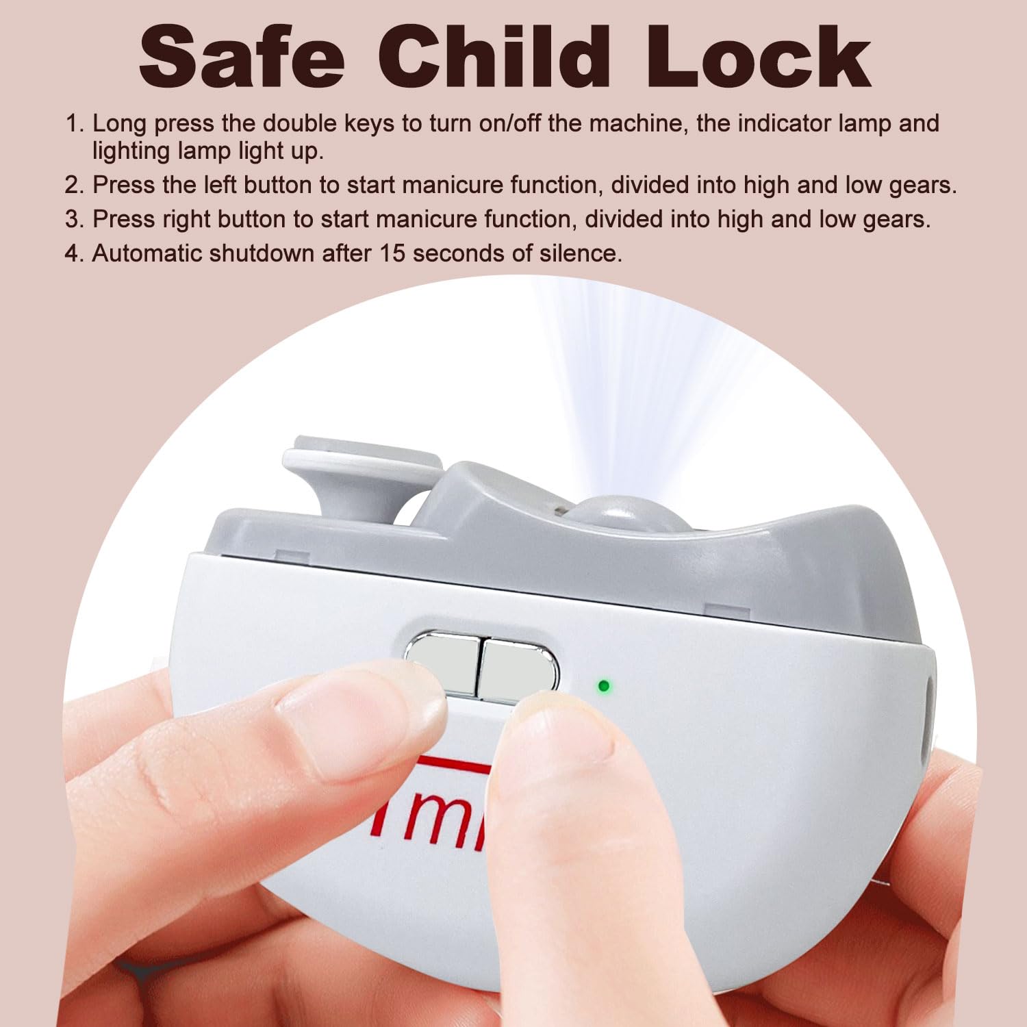TMIN Electric Nail Clipper with LED Light & 2 Speed Settings - Rechargeable USB Nail Trimmer and Polisher 2-in-1 Design with Storage Case - Safe for Babies, Kids, Adults & Seniors (White) - Perfect for Home, Travel and Elderly Care