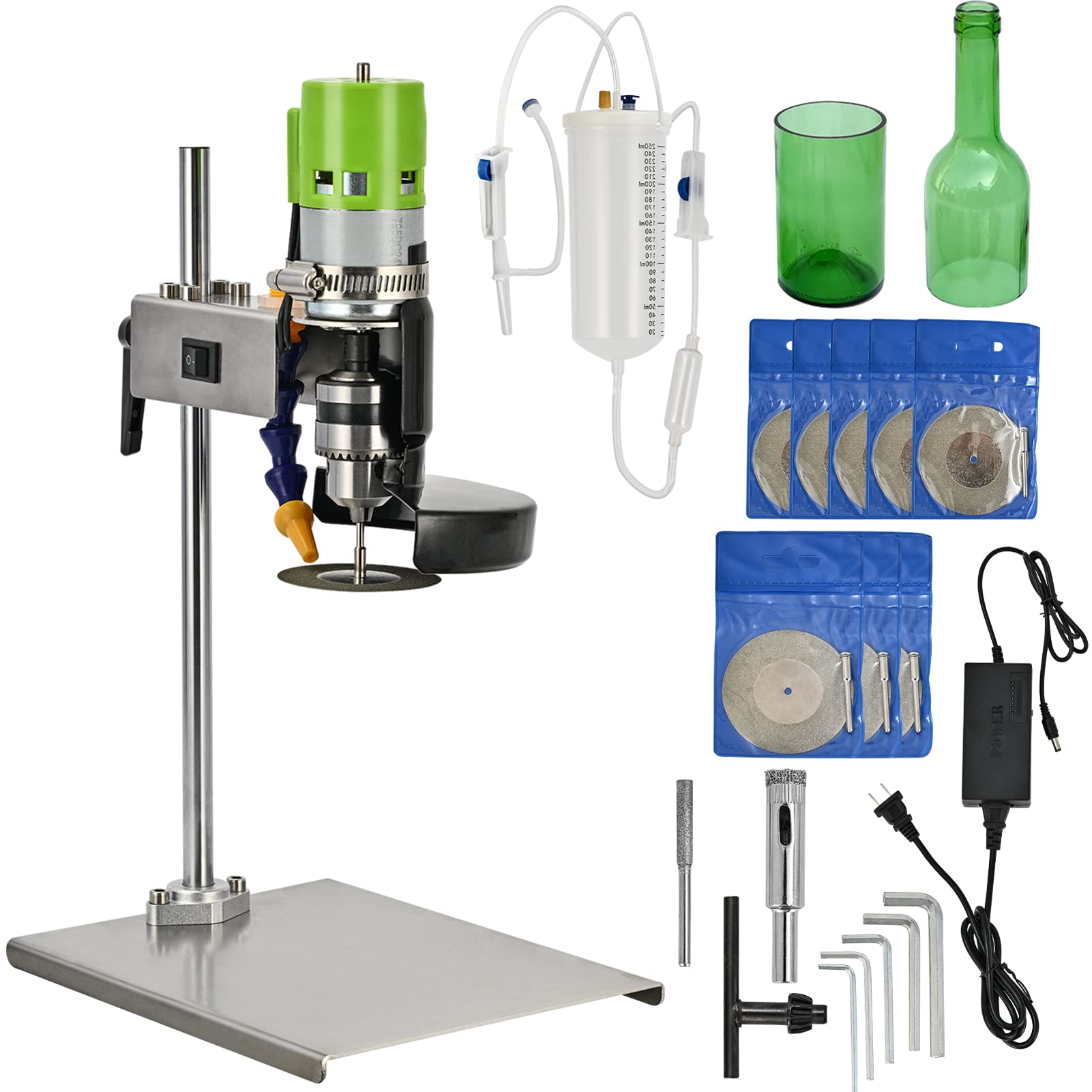 Electric Glass Bottle Cutter 150W 6000RPM - DIY Bottle Cutting Machine with 8 Emery Abrasive Blades for Round/Square/Irregular Glass or Ceramic Bottles - Perfect for Crafting, Home Decor, Wine Bottle Recycling & DIY Projects