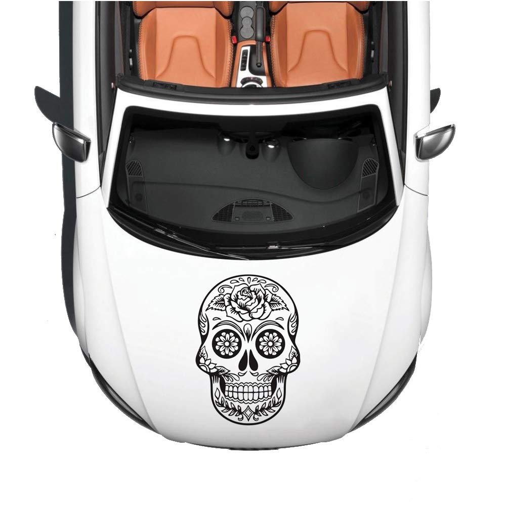 Premium Vinyl Car Hood Decal - Sugar Skull Design for Cars, Trucks, SUVs & Jeeps | Durable Black Automotive Sticker for Customization & Personalization | Perfect for Car Enthusiasts & Halloween Decorations
