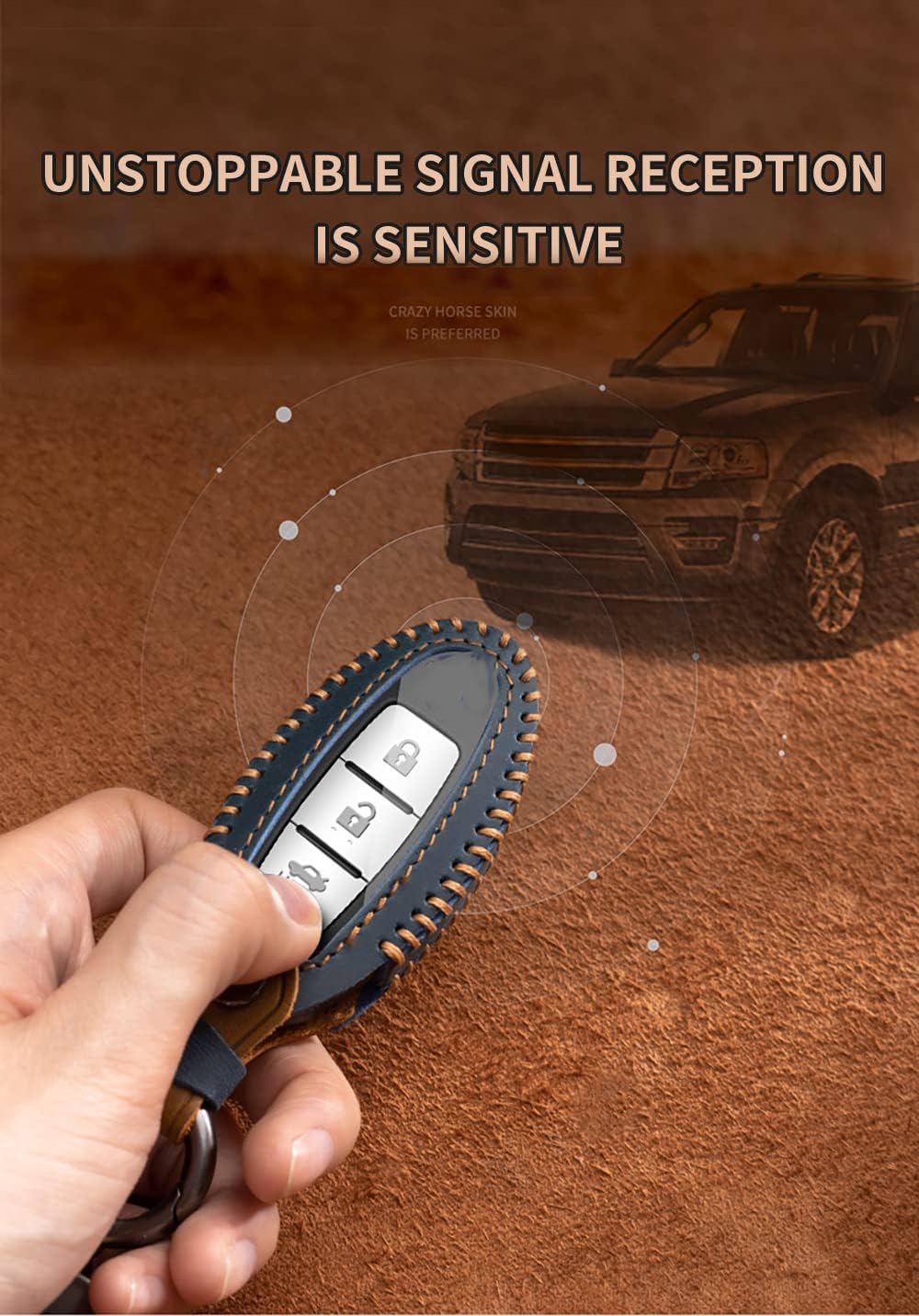 Premium Leather Key Fob Cover Case for Nissan Rogue Sport/Rogue S/Rogue Select (2018-2019) - Compatible with Sylphy, Pulsar, Frontier - Folding Flip Key Protector for 2/3/4 Button Keyless Entry - Durable Blue Keychain Holder (Perfect for Car Enthusiasts & Daily Protection)