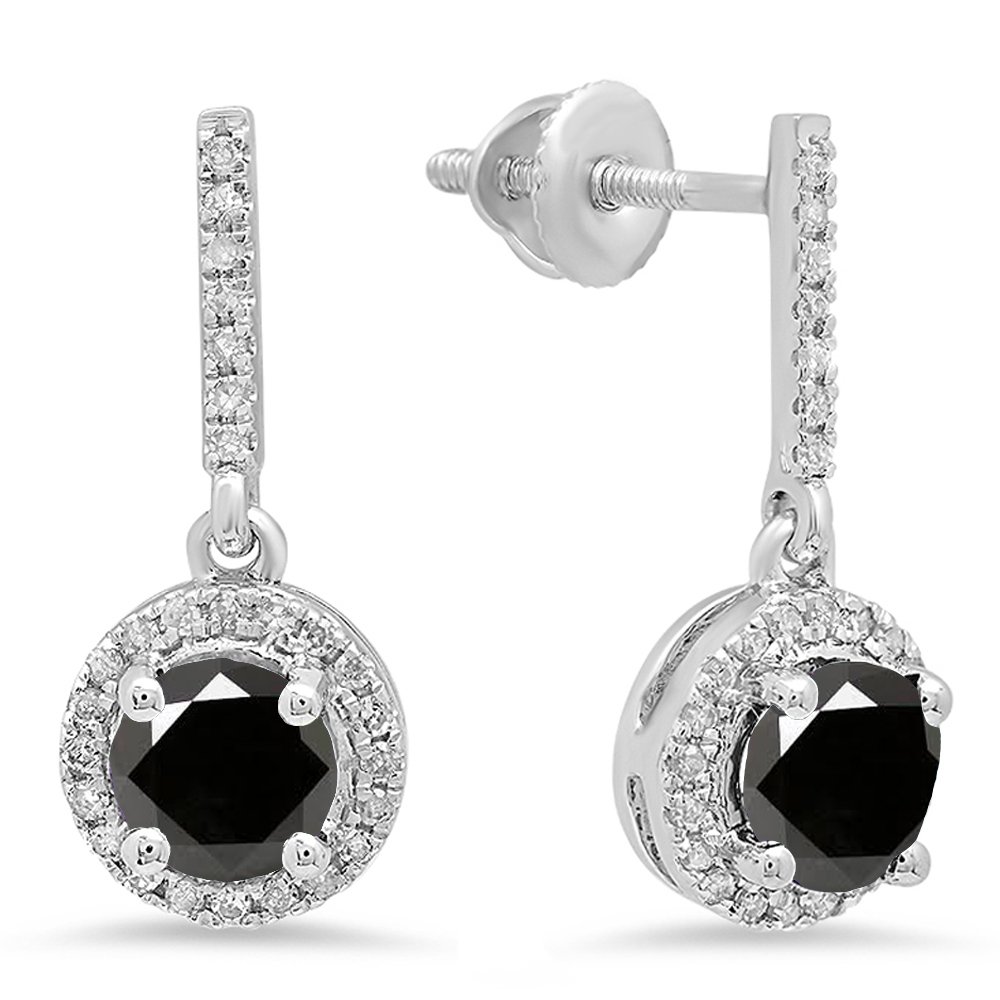 Dazzlingrock 10K White Gold 5mm Round Gemstone & Diamond Halo Drop Earrings for Women – Perfect for Weddings, Parties & Special Occasions
