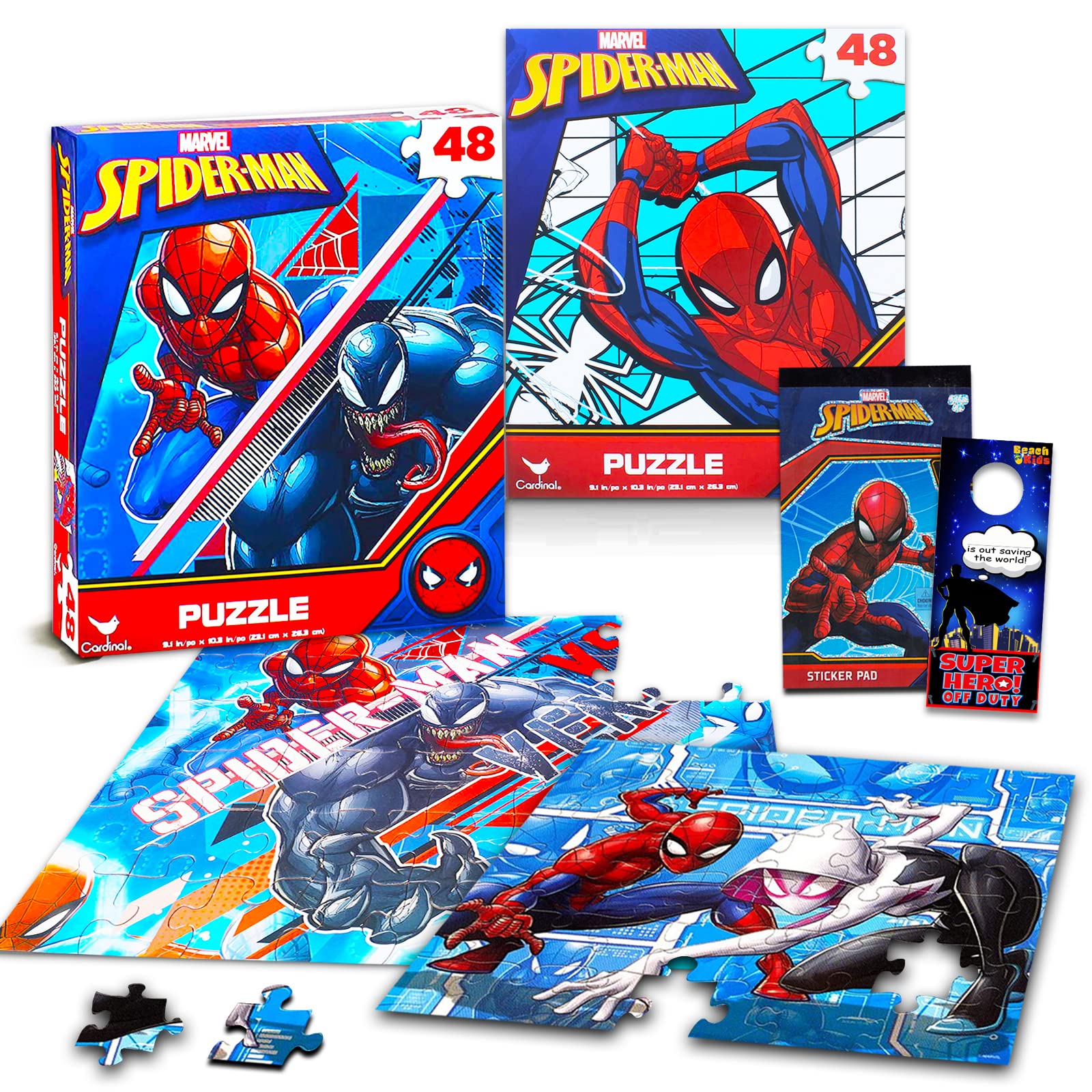 Marvel Spider-Man & Venom Jigsaw Puzzle Set for Kids - 300 Piece Superhero Puzzle with Bonus Spiderman Stickers | Fun Educational Toy for Birthday Gifts & Family Game Night | Marvel Comics Puzzle Collection