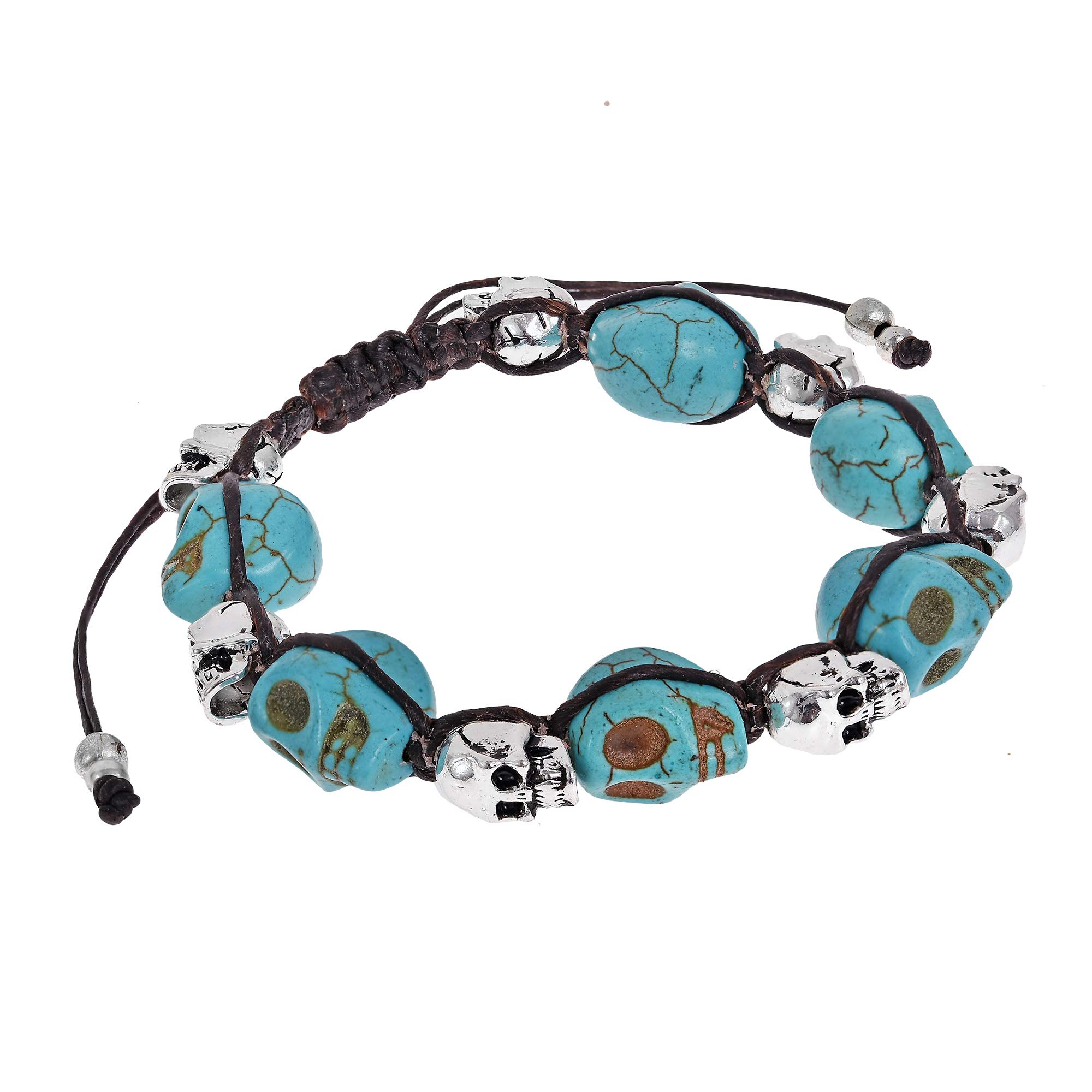 AeraVida Smiling Skulls Turquoise Cotton Wrap Bracelet for Women - Boho Chic Halloween Jewelry Gift for Parties, Costumes & Everyday Wear