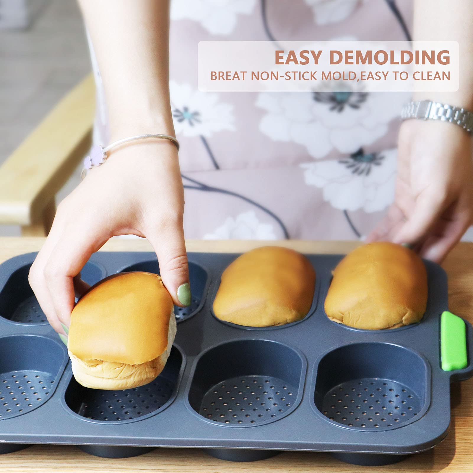 Non-Stick Silicone Mini Baguette Baking Tray - 8 Loaf Perforated Bread Mold Pan for Homemade French Bread (Dark Gray) | Perfect for Baking, Meal Prep & Gift Giving