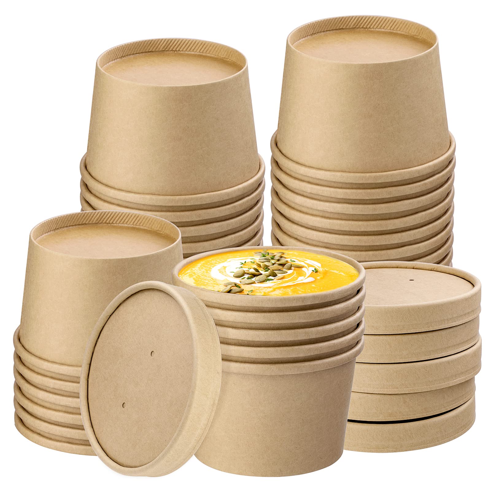 Eco-Friendly 8 oz Kraft Paper Soup Cups with Lids - 40 Pack Disposable Food Containers for Takeout, Ice Cream, Stews, Salads & Sorbet | Perfect for Restaurants, Cafes, Catering & Home Use
