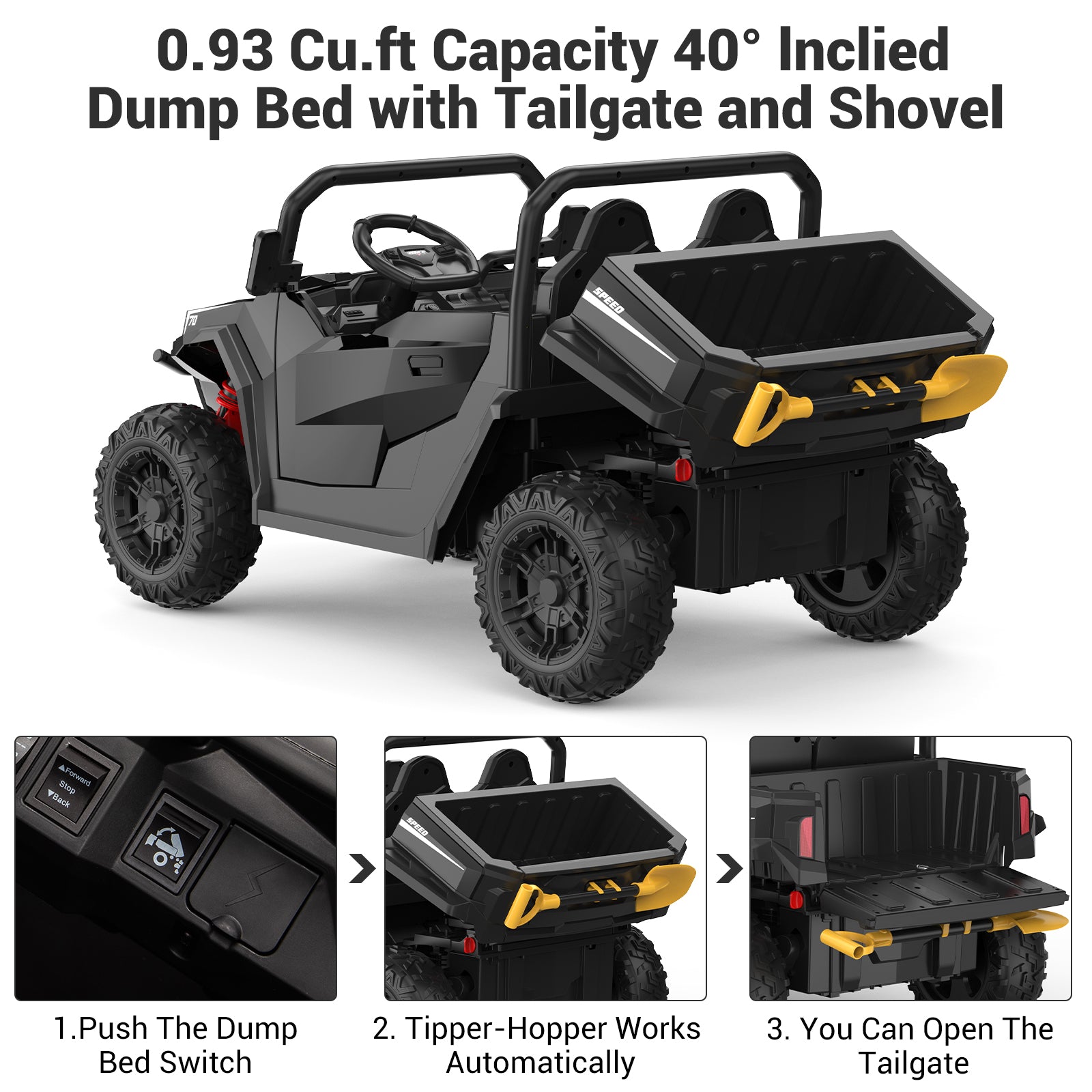 **GARVEE 24V Electric Ride-On Dump Truck for Kids Ages 6-12, Remote Control 4x4 Toy Car with Shovel, Bluetooth Music & LED Lights – Outdoor & Indoor Play, Birthday Gift**