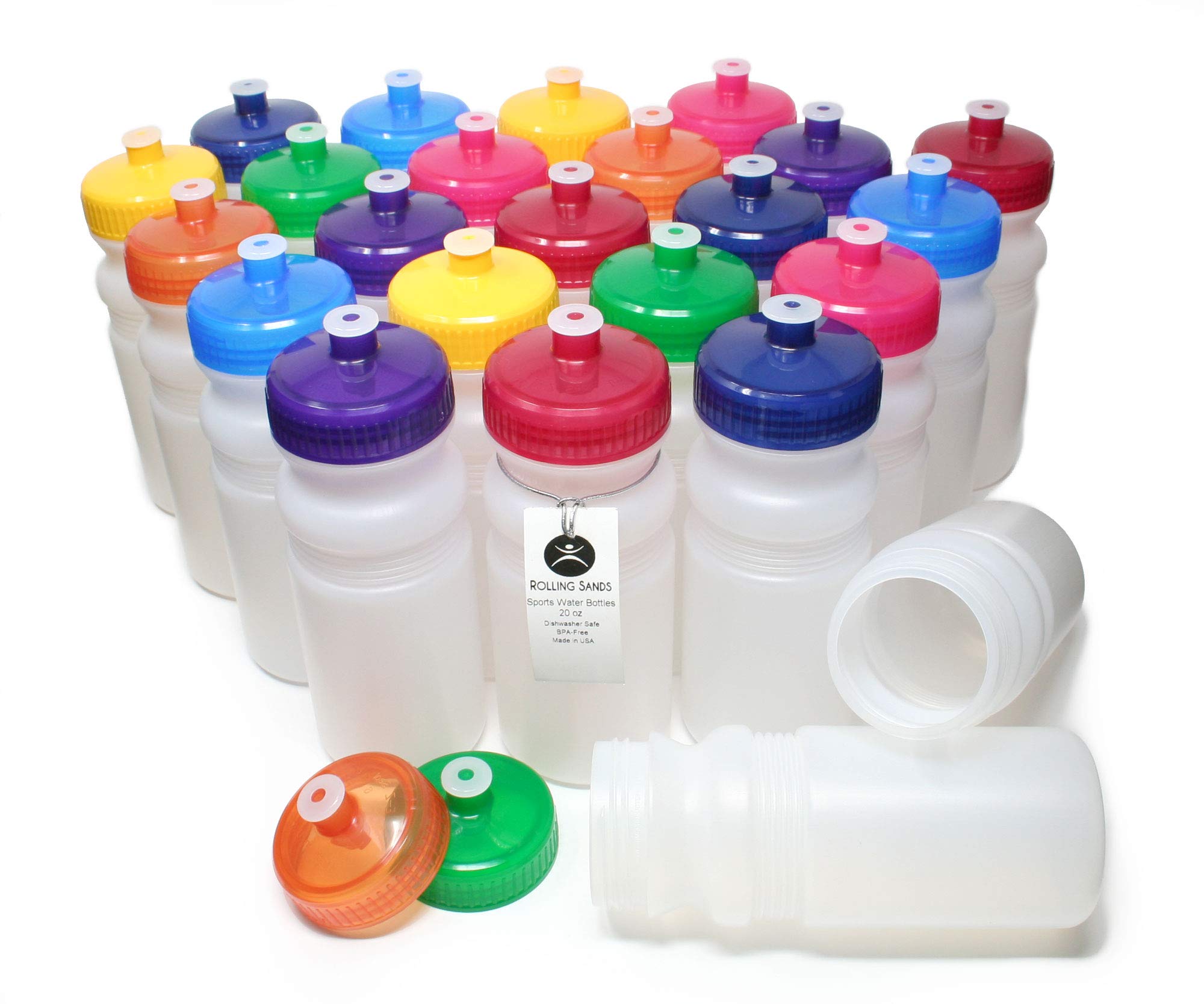 Rolling Sands 20oz BPA-Free Sports Water Bottles 24 Pack - Clear Frost & Variety Colors | Dishwasher Safe, Made in USA | Perfect for Gym, Hiking, School & Office Hydration