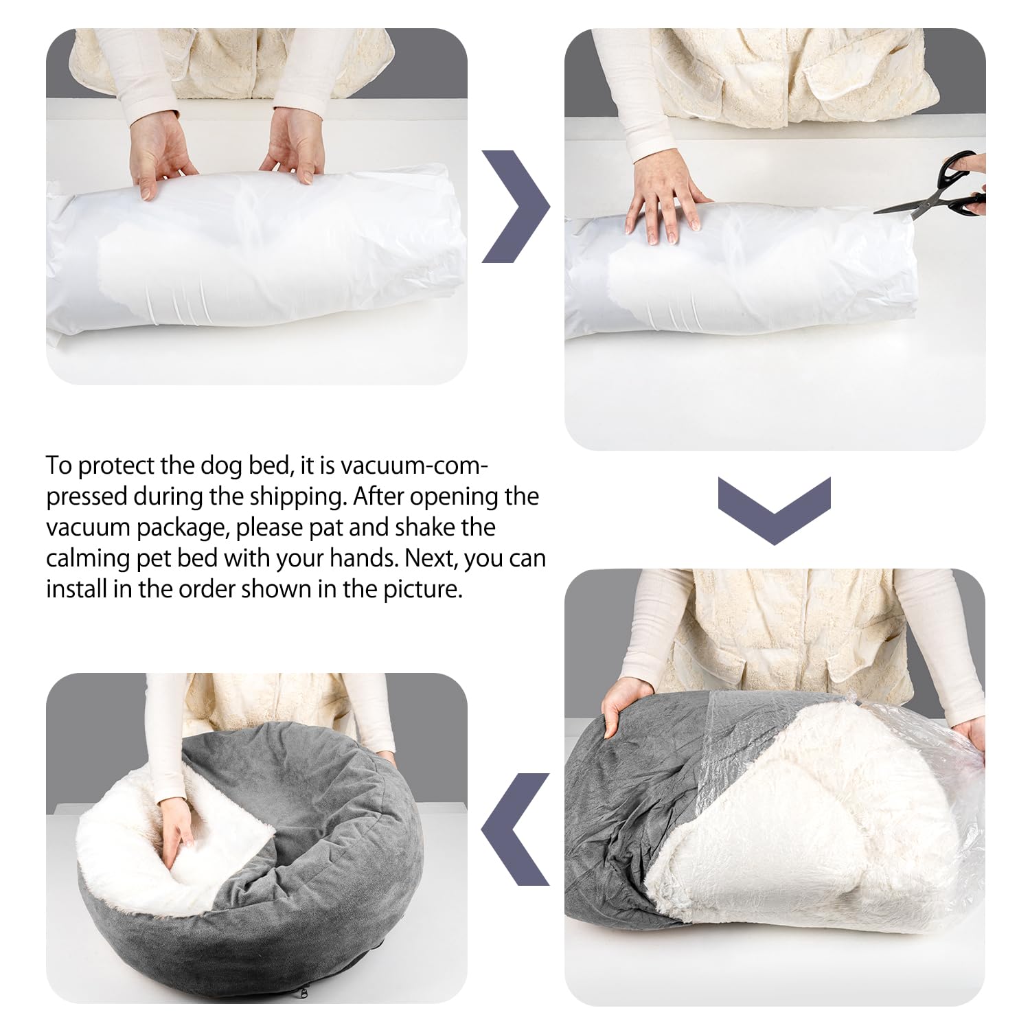 MICOOYO Medium Donut Dog Bed with Hooded Blanket - Washable Round Cuddler Pet Bed for Small to Medium Dogs & Cats (27 Inch, Grey) - Perfect for Indoor Lounging, Crate Comfort & Cozy Napping