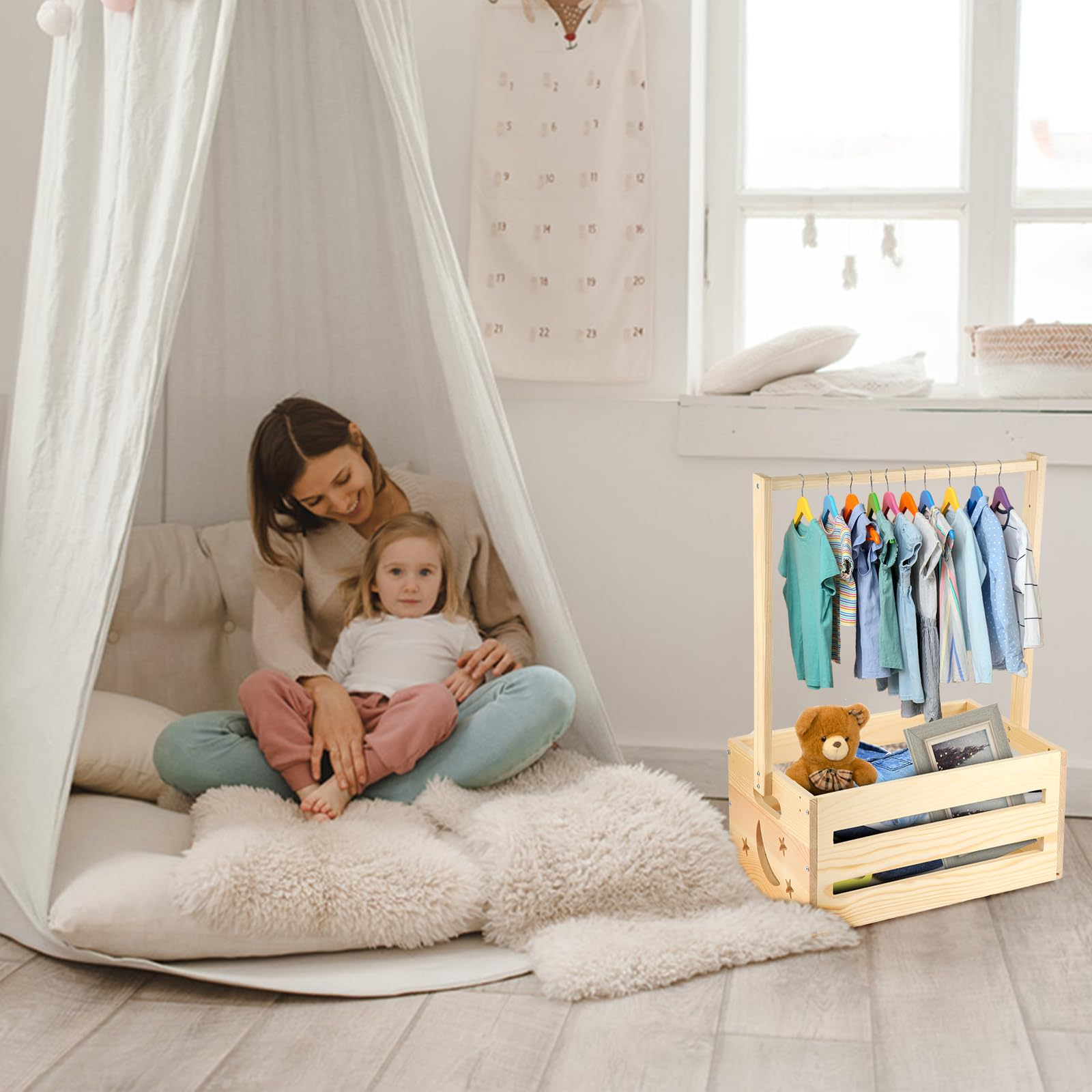 Wooden Baby Shower Wardrobe & Storage Basket - Stylish Nursery Closet Organizer for Newborn Essentials | Perfect Baby Shower Gift & Nursery Storage Solution for New Parents