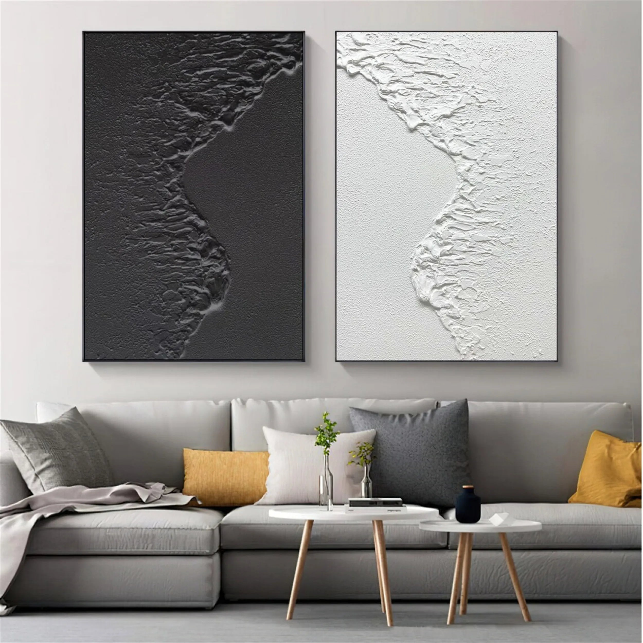 Ocean Waves Minimalist Textured Wall Art Set of 2 - Modern Coastal Decor for Living Room, Bedroom & Office #MM182 | Beach House Decor, Zen Home Accent