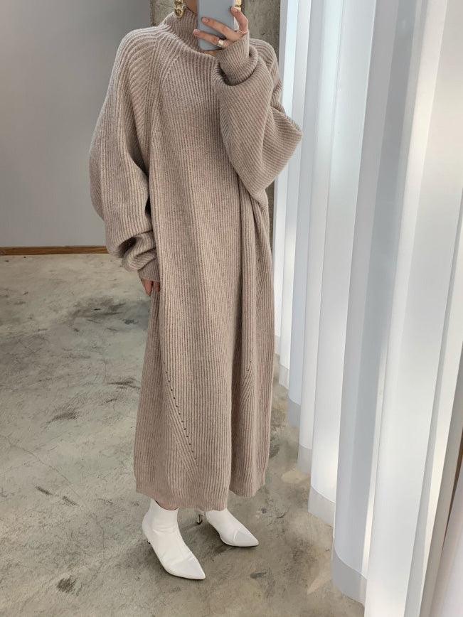 Lovevop Women's Casual High Neck Solid Color Long Sleeve Knit Dress - Perfect for Work, Date Night & Fall/Winter Fashion