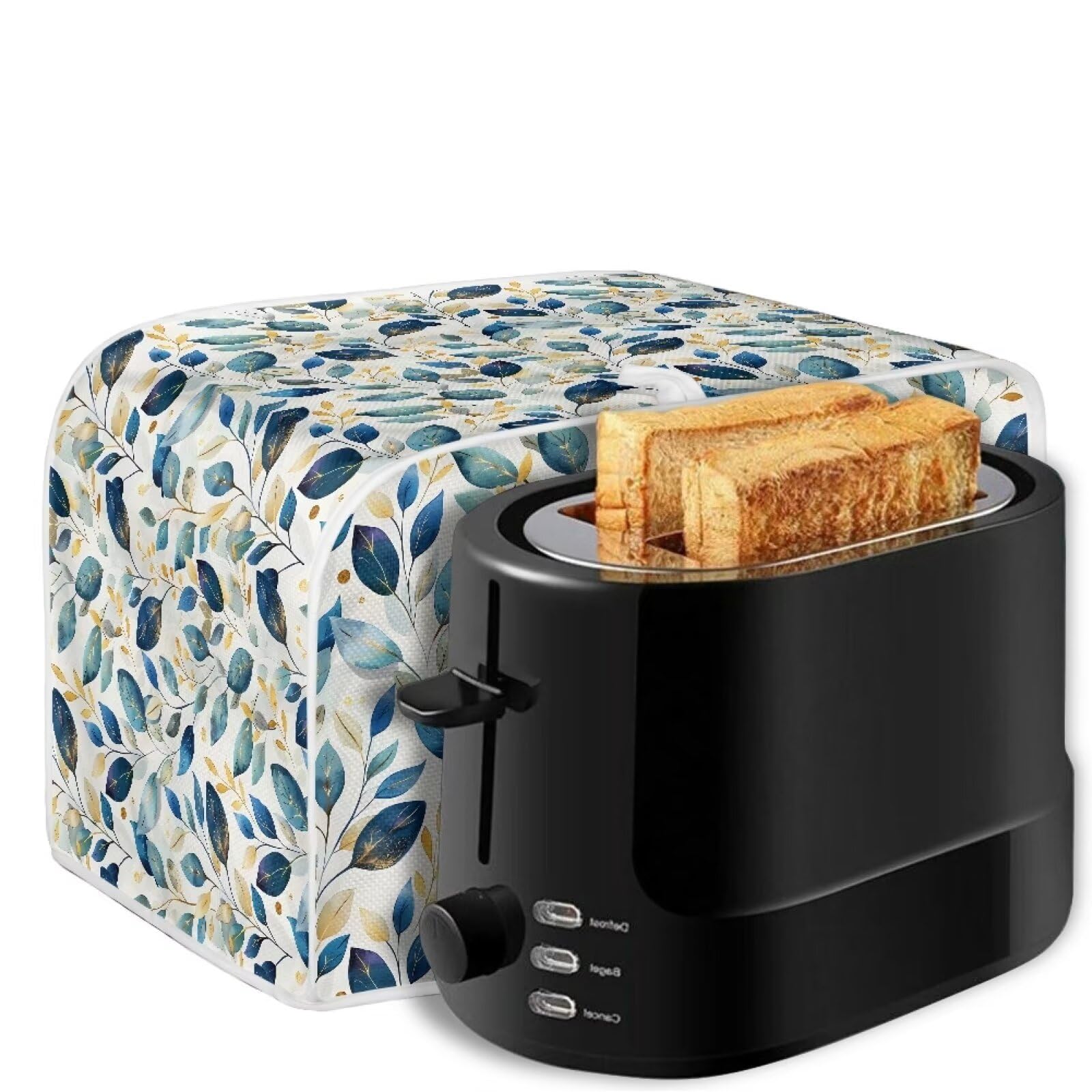 2 Slice Toaster Cover - Dustproof & Fingerprint Protection Toaster Oven Cover for Kitchen - Blue Gold Leaf Design - Perfect Gift for Mom, Wife & Friends (Use: Keep Toaster Clean While Not in Use)
