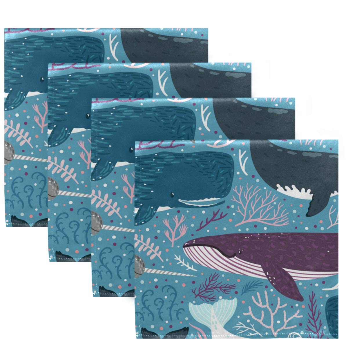 Whale Marine Ocean Animals Washable Cloth Napkins - Set of 6 Reusable 20x20 Inch Dinner Napkins for Restaurant, Party & Home Decor | Eco-Friendly Table Linens for Everyday Meals, Special Occasions & Coastal-Themed Events