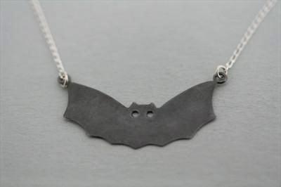 Sterling Silver Oxidized Bat Necklace - Gothic Jewelry for Women, Perfect for Halloween, Cosplay & Dark Fashion Accessories