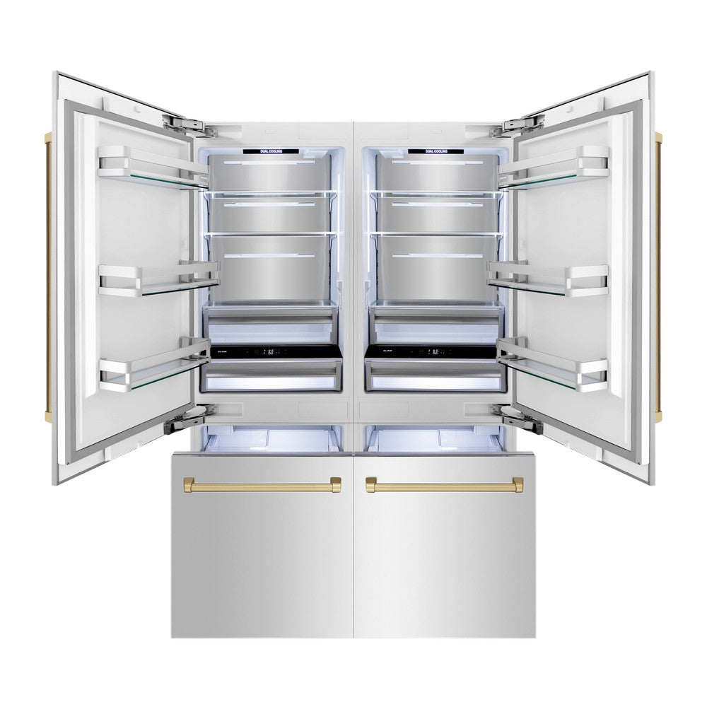 ZLINE Autograph Edition 60-Inch French Door Built-In Refrigerator with Bottom Freezer - 32.2 cu.ft Capacity, Stainless Steel with Champagne Bronze Accents, Water Dispenser & Ice Maker (RBIVZ 304 60 CB) - Perfect for Modern Kitchens, Open-Concept Homes & Luxury Appliances Collection