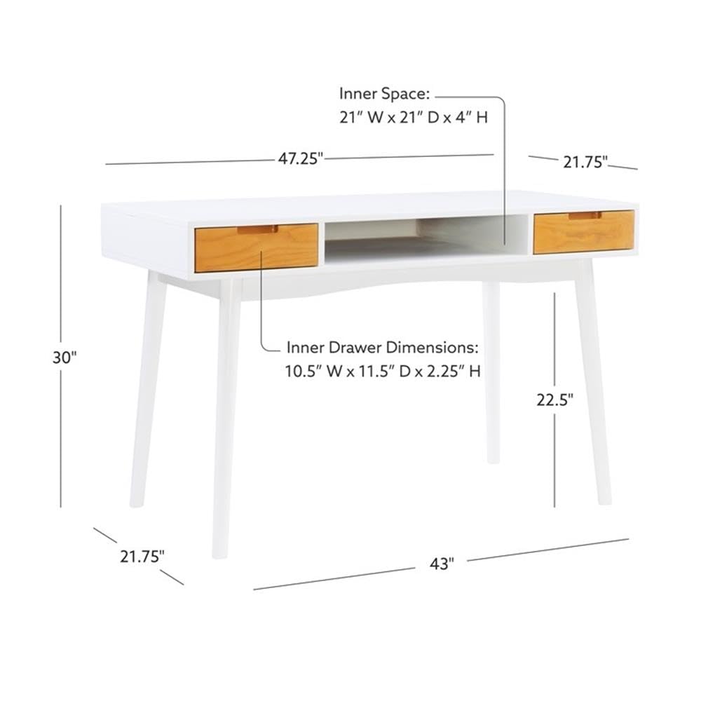 Linon Perry White Wood Two-Drawer Writing Desk - Compact Home Office Desk for Small Spaces, Study & Workstation Use