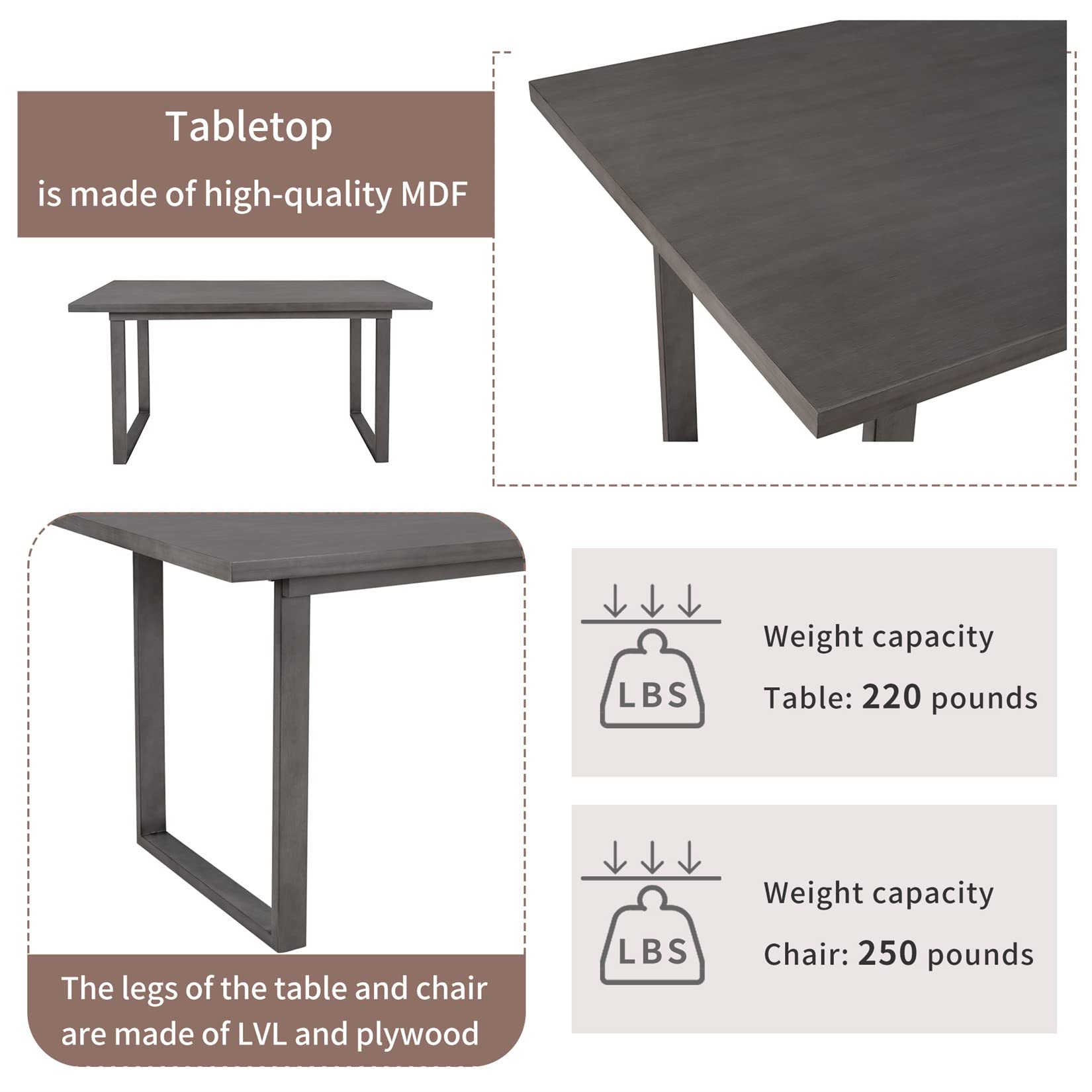 6-Piece Wooden Dining Table Set with 4 Chairs & 1 Cushioned Bench - Rustic Gray Kitchen Table for 6 - Perfect for Family Meals, Entertaining Guests & Small Space Dining Rooms