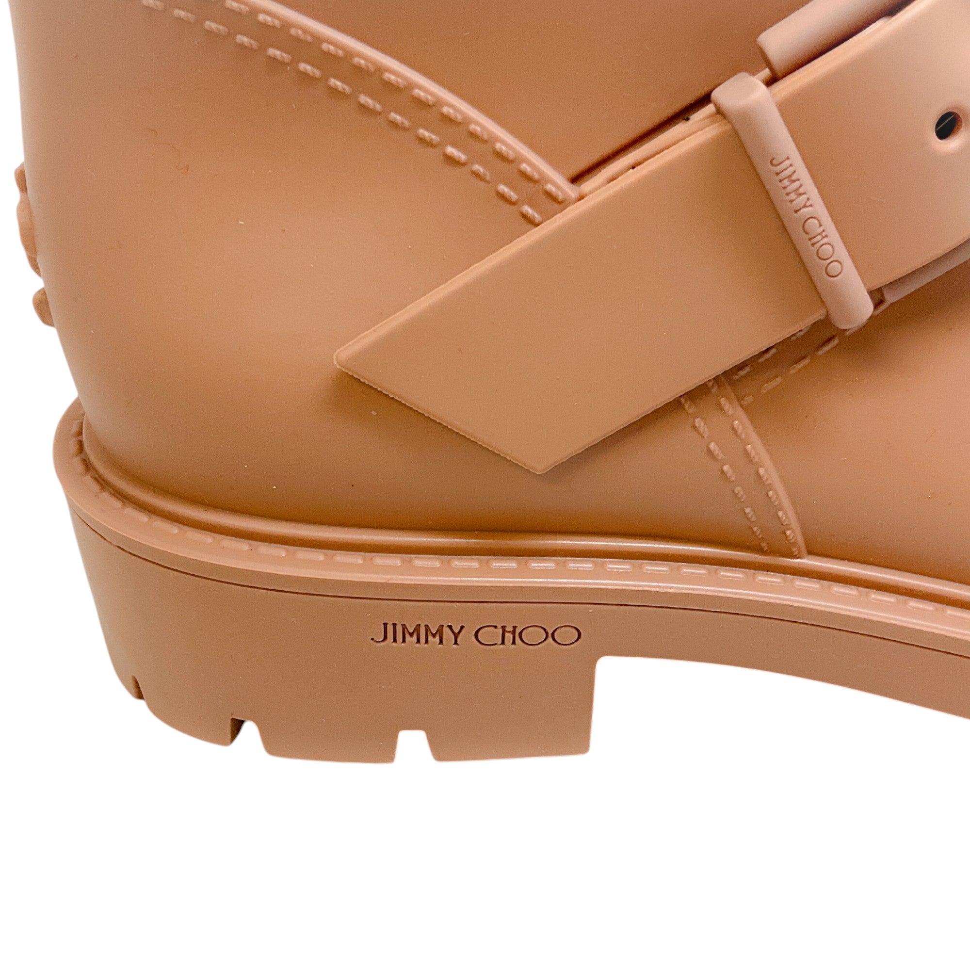 Jimmy Choo Yael Biodegradable Rubber Rain Boots for Women - Camel Color Waterproof Fashion Booties for Rainy Days & Outdoor Adventures