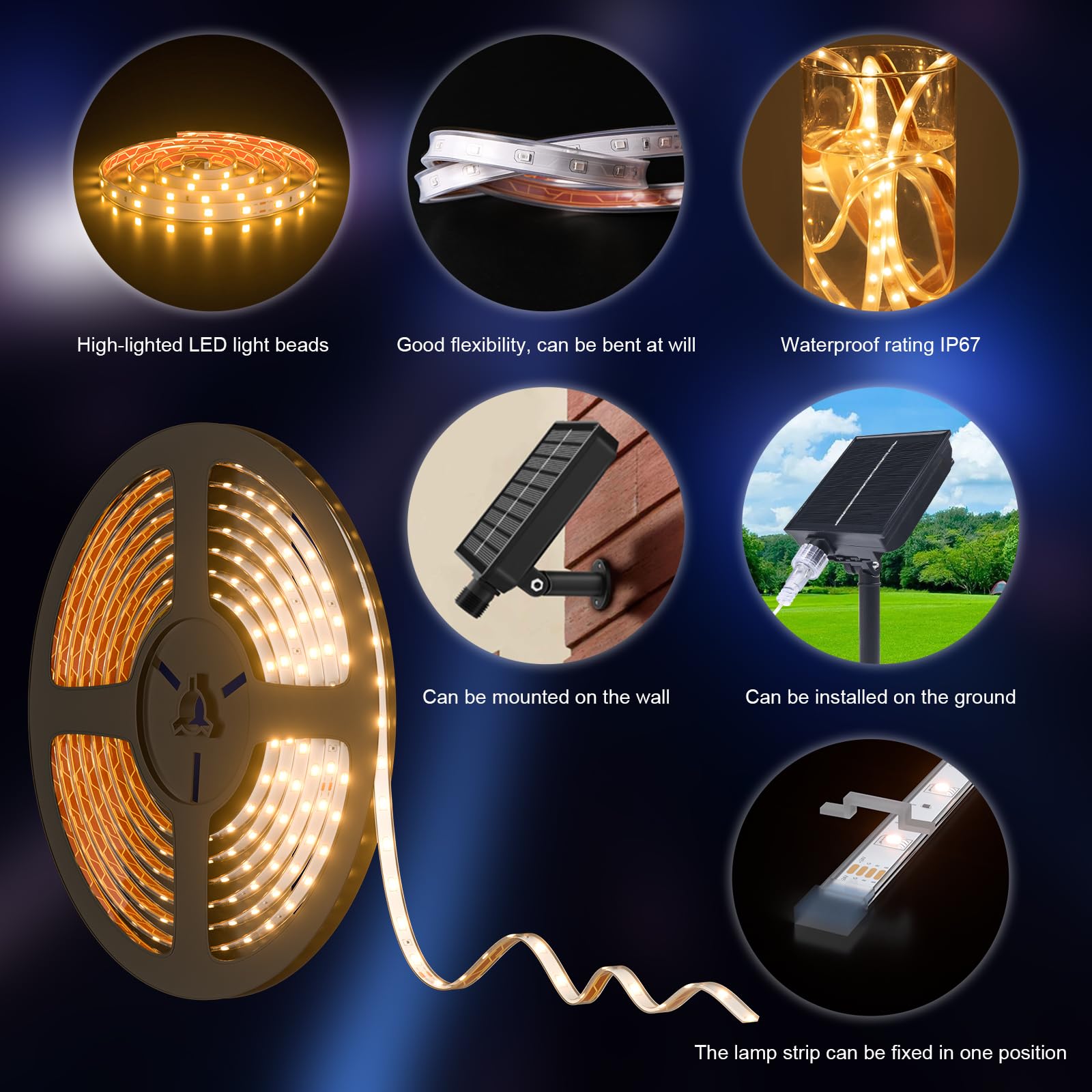 MIWATT Solar LED Strip Lights, Waterproof Outdoor String Lights with Remote & Timer, PVC Tube Cover for Bedroom, Garden, Patio, Pool, Christmas Decoration – Perfect for Parties, Weddings, and Holiday Lighting