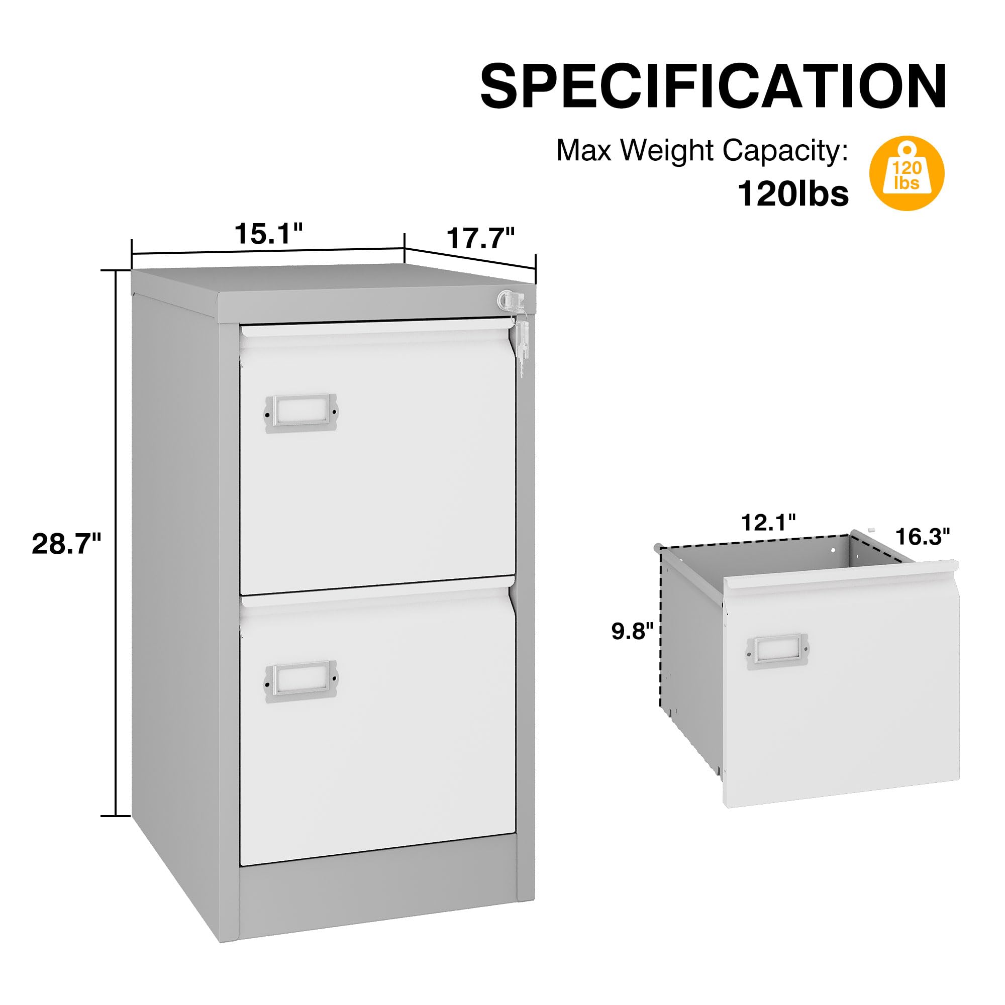 2 Drawer Locking File Cabinet - Metal Vertical Small Filing Cabinet with Key, Steel Storage Cabinet for Home & Office Organization - Holds Letter/Legal/F4/A4 Size Files (Gray) - Perfect for Document Storage in Small Spaces, Closets & Home Offices