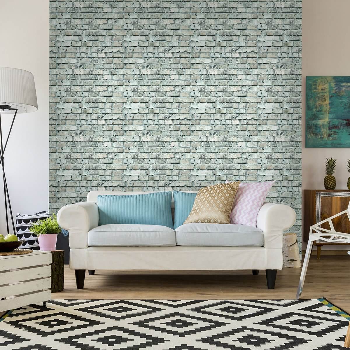 Turquoise Brick Texture Peel and Stick Removable Wallpaper - Self-Adhesive Decorative Vinyl for Bedroom, Living Room & Office Walls - Easy to Apply & Remove