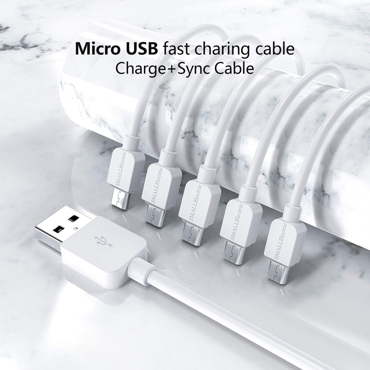5-Pack 6FT Micro USB Charger Cable - Fast Charging Android Charger Cord for Samsung Galaxy S7/S6/Note 5, LG K40/K20, Tablets & Kindle - Durable White Charging Cable for Home, Office & Travel