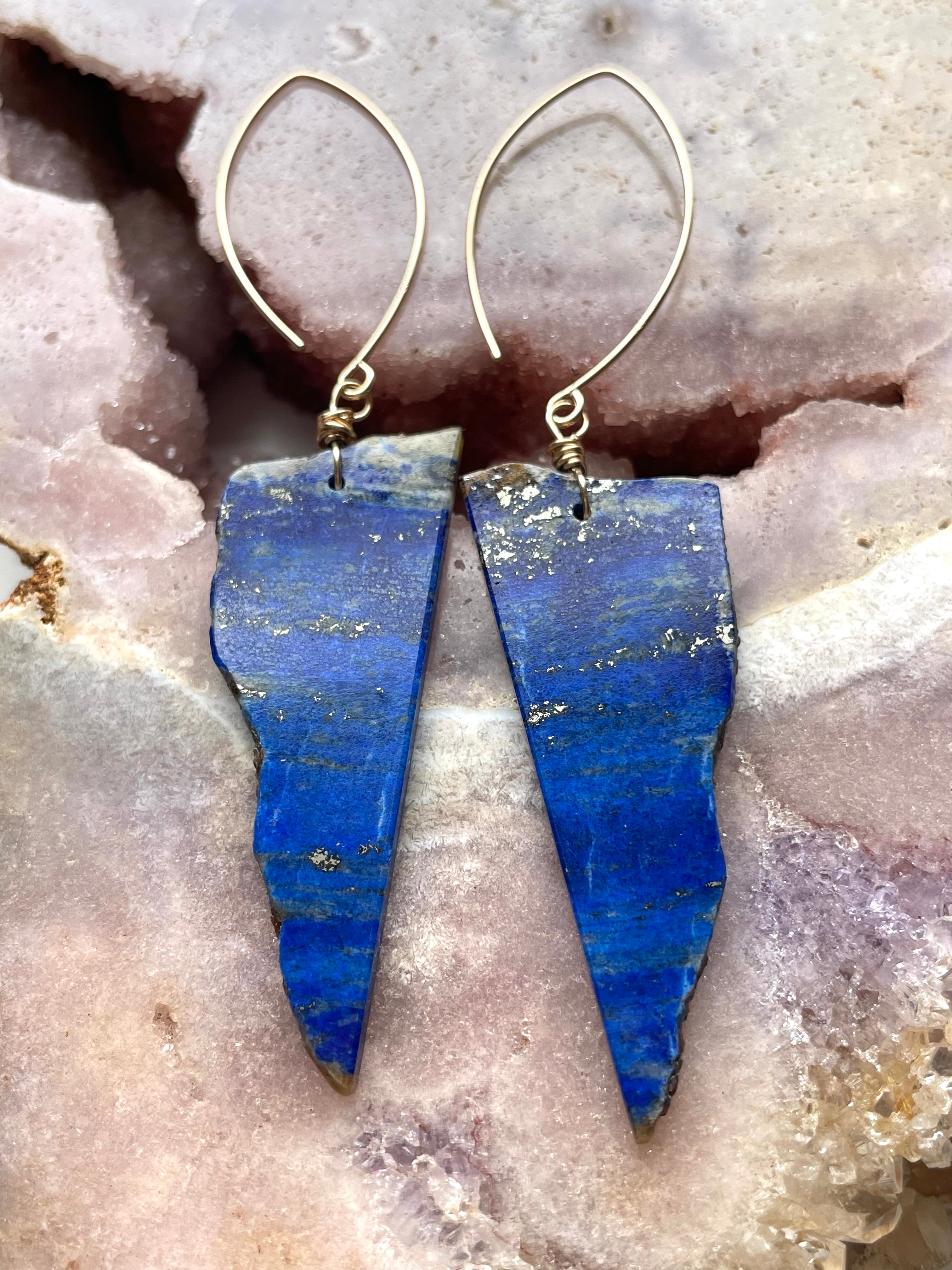 Lapis Lazuli Statement Earrings - Gold Filled Handmade Jewelry for Women | Unique Bohemian Dangle Earrings for Party, Wedding & Special Occasions