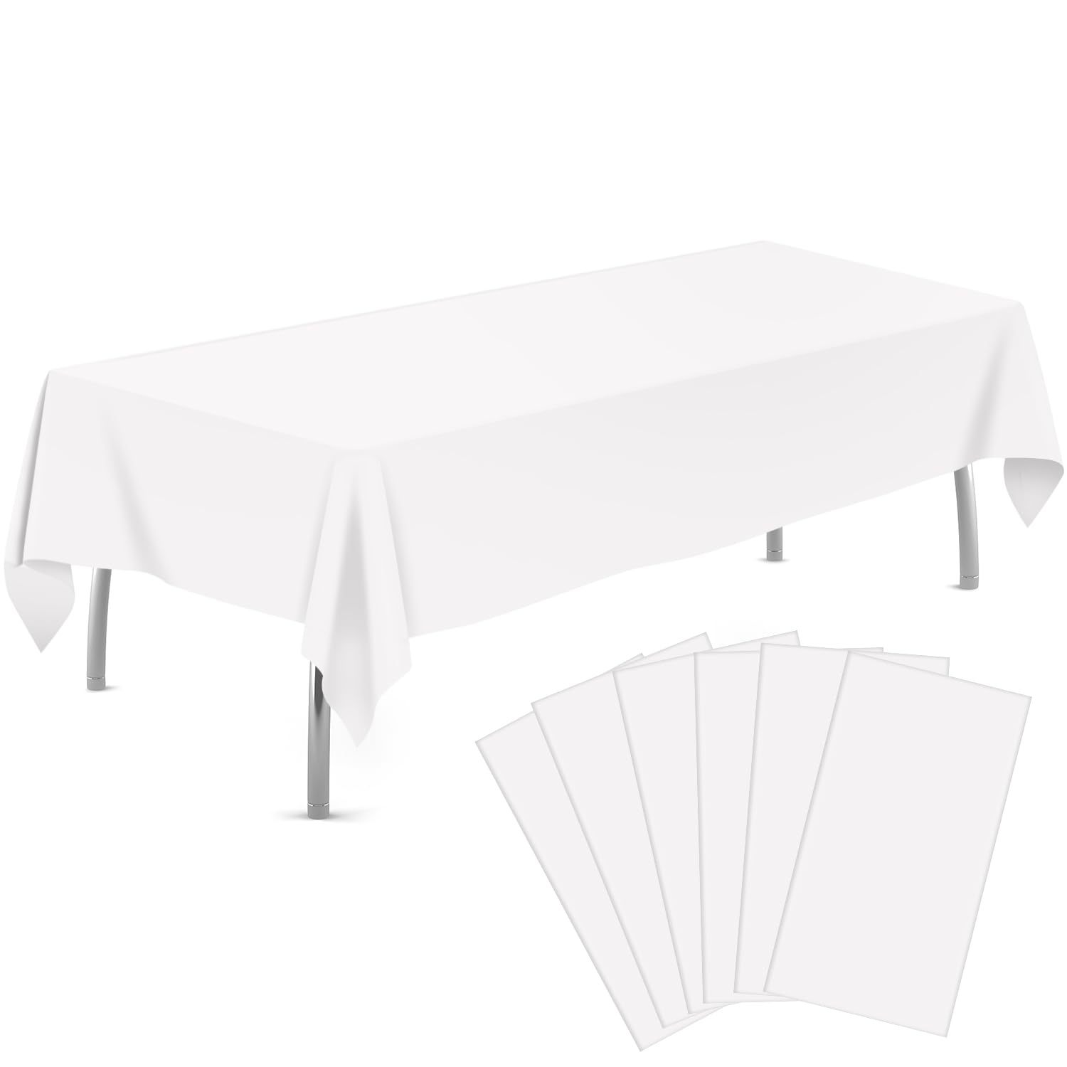 6 Pack White Disposable Plastic Tablecloths 54