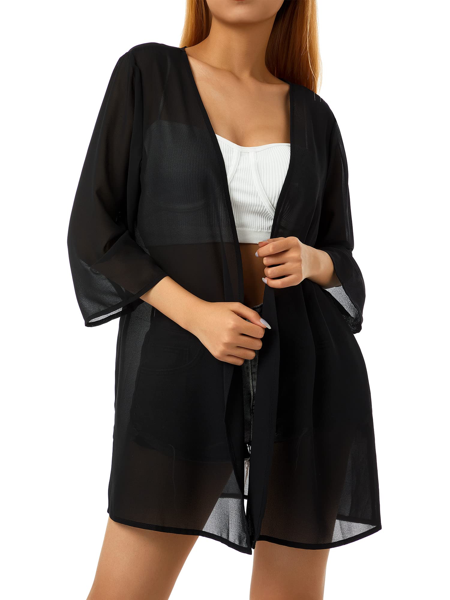 Women's Sheer Chiffon Kimono Cardigan Cover Up - Lightweight Loose Beach Swimsuit Cover, Bikini Wrap, Summer Beachwear for Pool, Vacation & Resort Wear