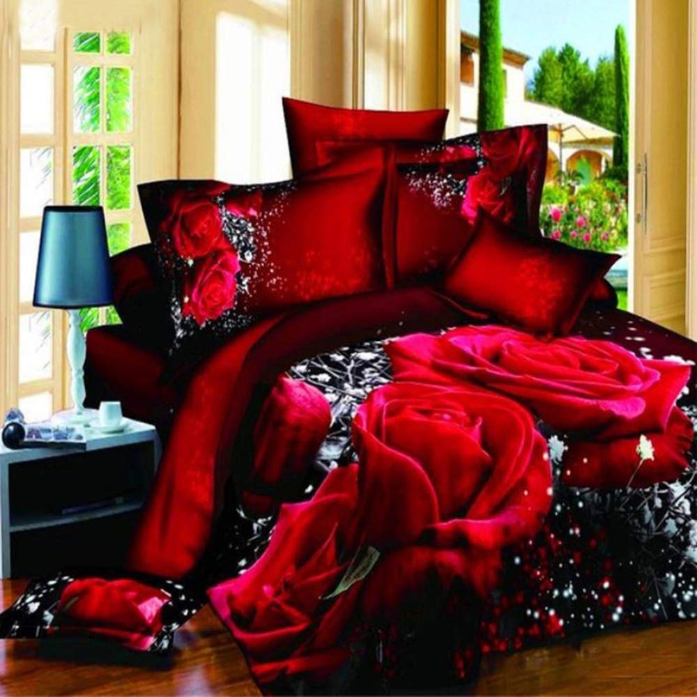 3D Rose Flowers Duvet Cover Set - King Size Bedding Set with Comforter Cover for Christmas Gifts (Mom, Dad, Aunt, Grandma) - Perfect for Home Decor, Guest Rooms & Cozy Winter Nights