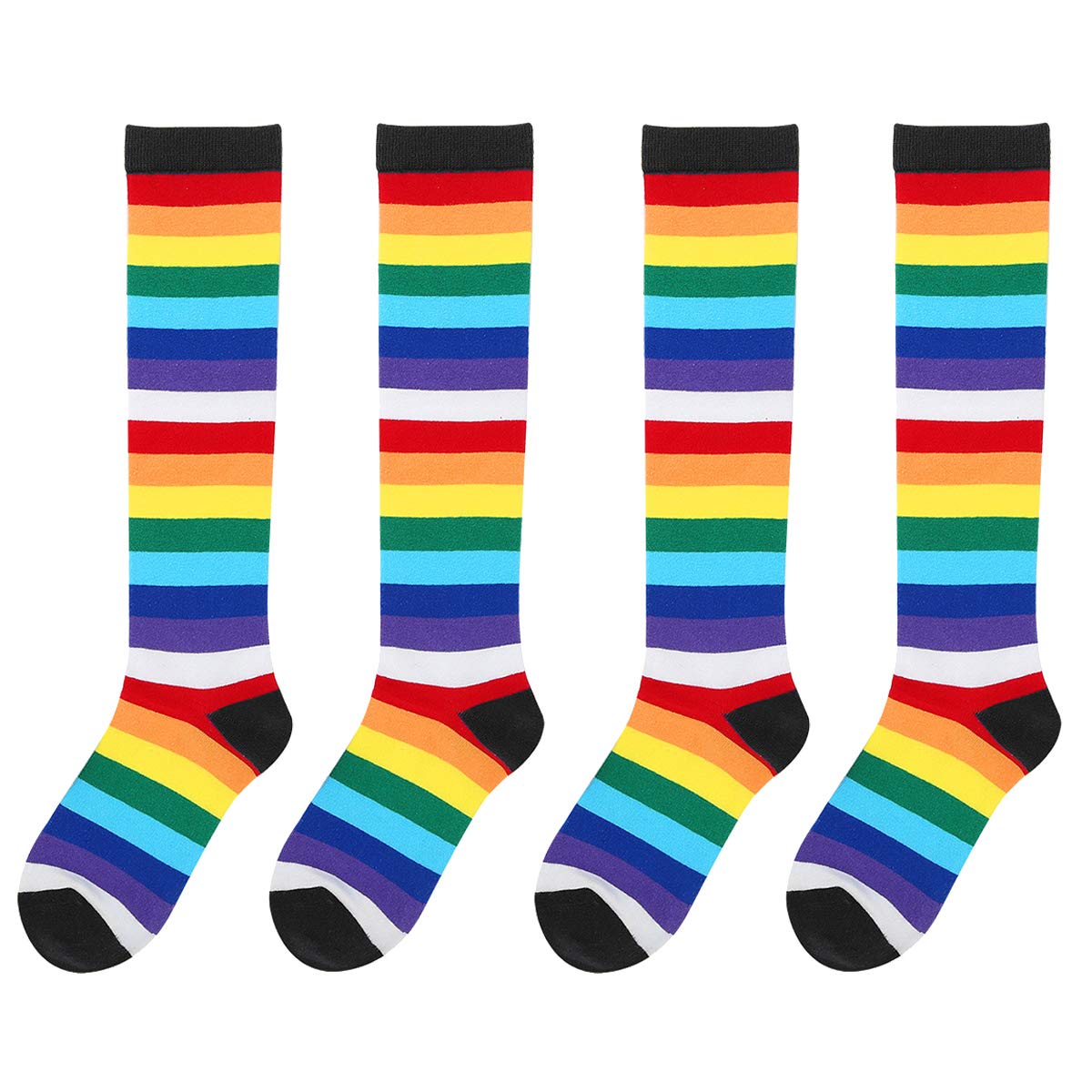 YiZYiF 2 Pairs Women's Colorful Striped Rainbow Knee High Socks - Soft Cotton Over The Calf Stockings for Fall & Winter - Perfect for Cosplay, Outfits & Cold Weather Comfort