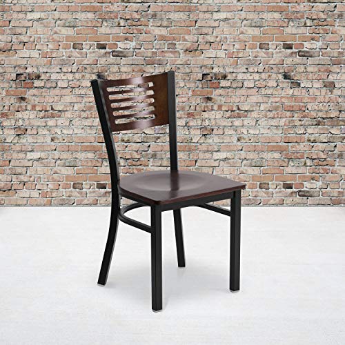 Walnut Wood Back/Walnut Wood Seat/Black Metal Frame