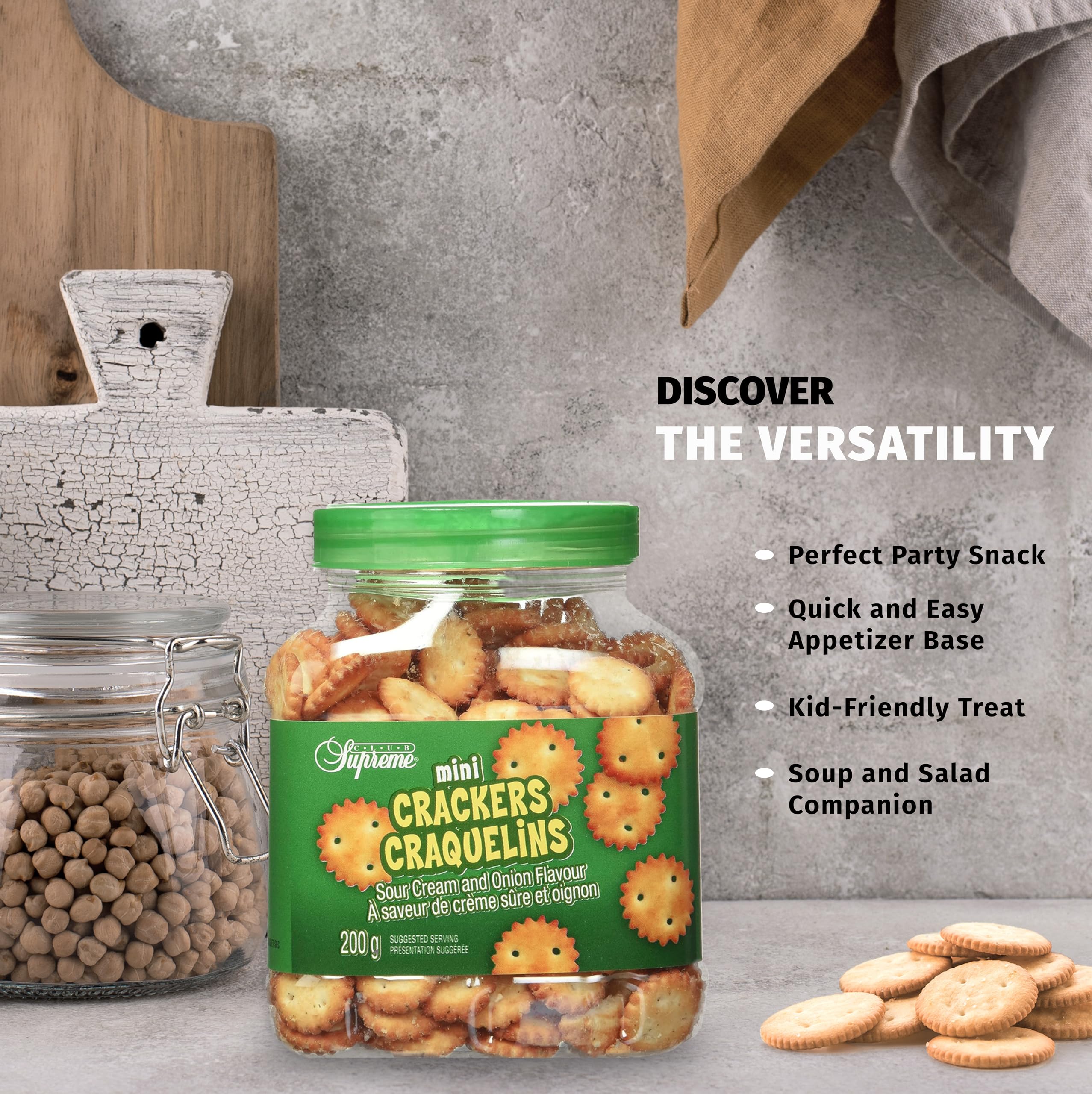 Club Supreme Premium Mini Crackers - Sour Cream & Onion Flavor, Buttery Crispy Snacks (200g) | Perfect for Parties, School Lunches & On-the-Go Snacking