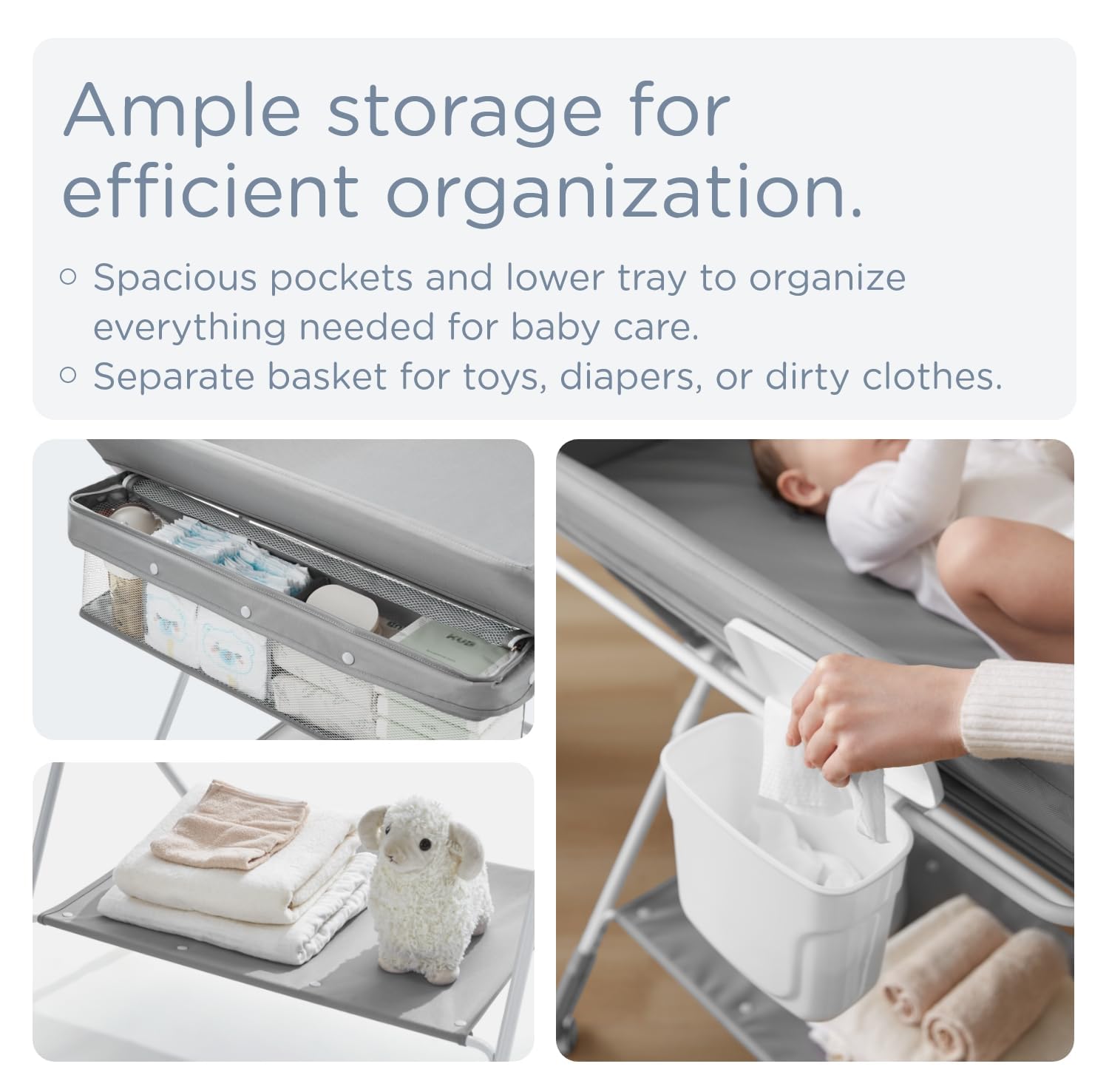 Portable Baby Changing Table with Wheels - Foldable Diaper Changing Station for Nursery, Adjustable Height Toddler Changing Table for Newborn & Infant (Grey) - Perfect for Home, Daycare & Travel Use