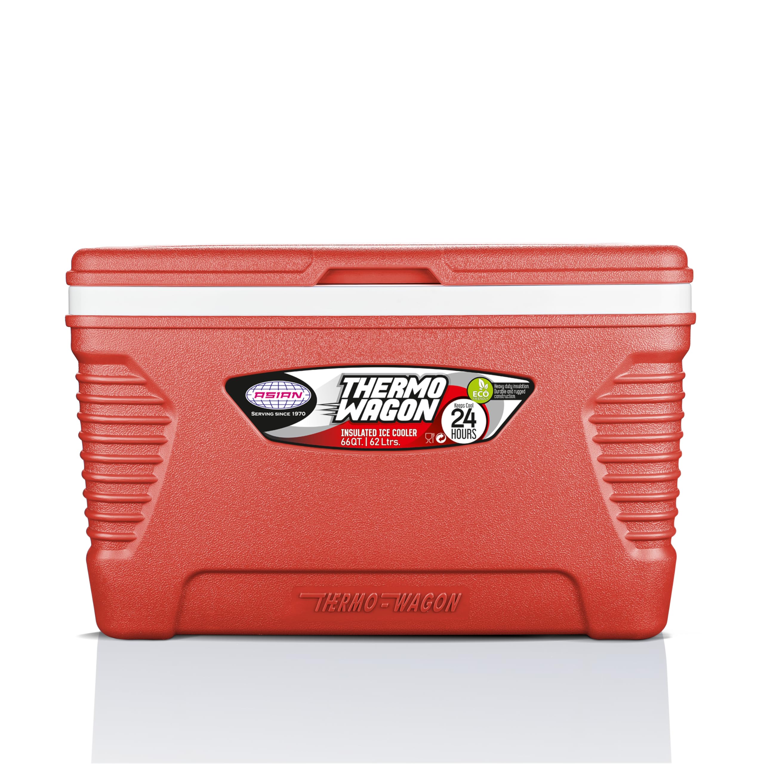 Asian Plastowares - Thermowagon Star 62L Insulated Cooler for Drinks | Portable Ice Chest for Parties, Travel & Medical Use | Keeps Beverages, Cans & Ice Cubes Cold | Red Standard Size Cooler Box for Outdoor Activities & Picnics