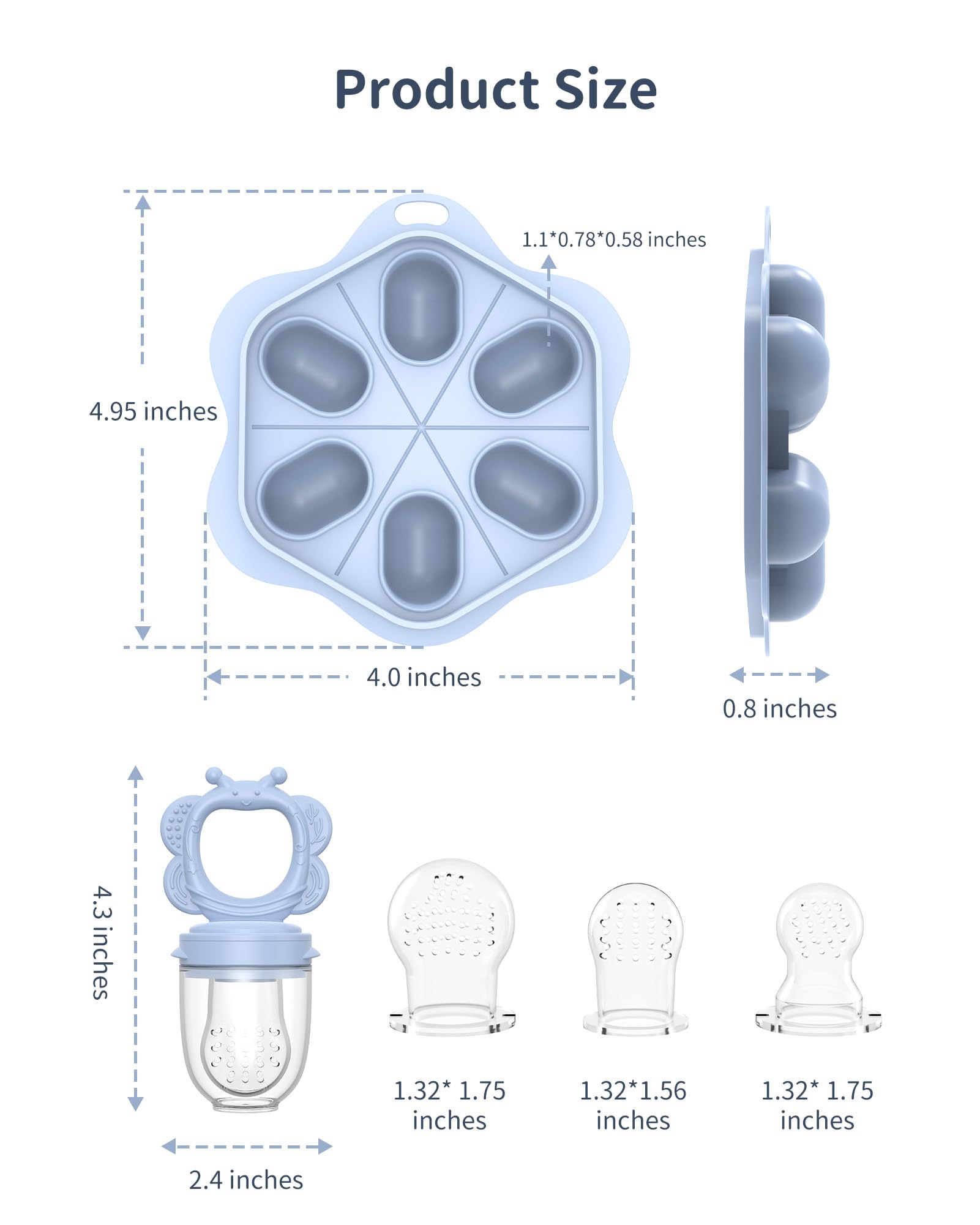 Organic Silicone Baby Fruit Feeder (2 Pack) with Freezer Nibble Tray - BPA Free Teething Relief for Infants 3+ Months - Safe Self Feeding & Breastmilk Popsicle Molds - Dishwasher Safe - Perfect for Teething Pain Relief & Introducing Solid Foods