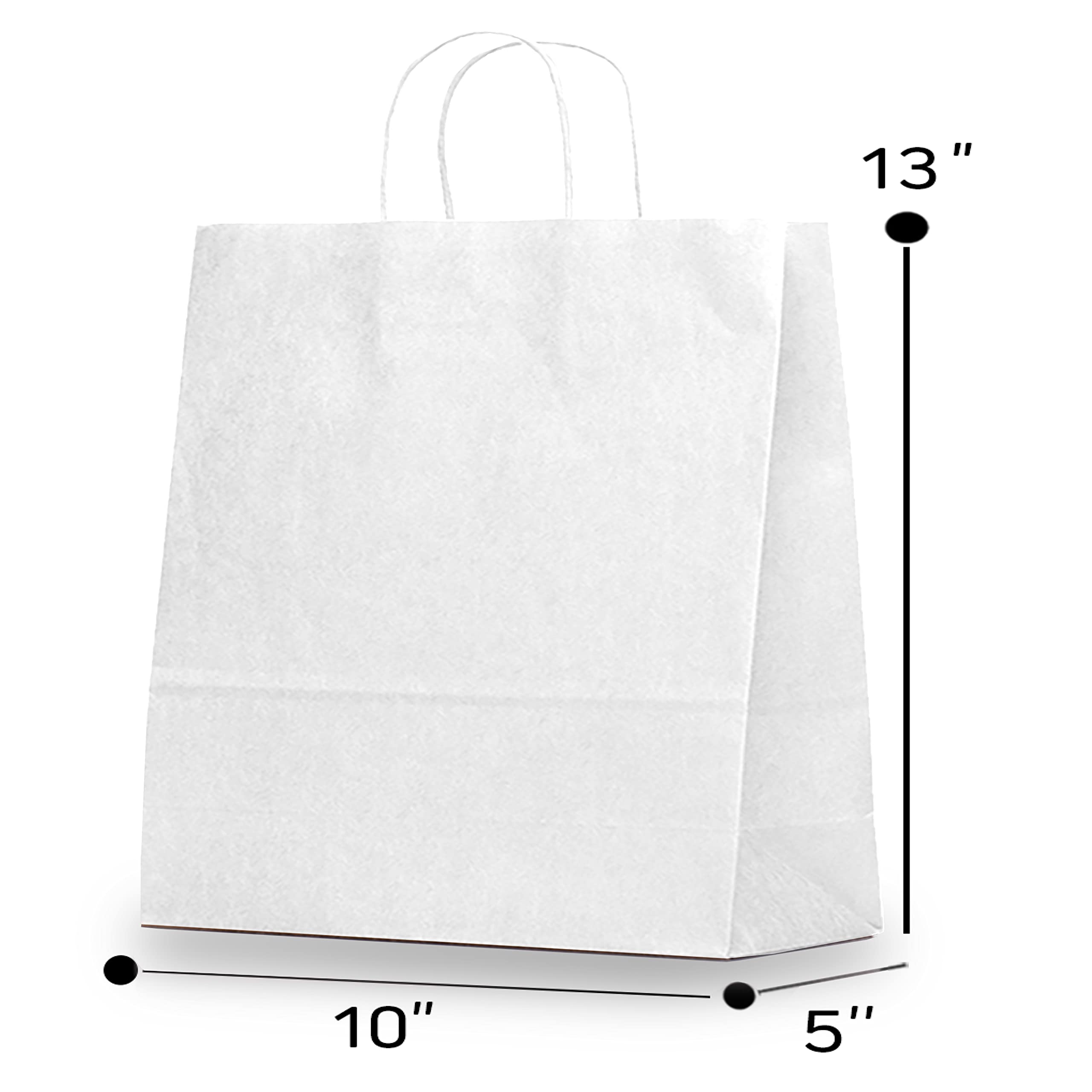 Eco-Friendly Kraft Paper Bags with Twisted Handles - 10x5x13 Inches Bulk Pack (25 Count) | Multi-Use White Solid Print Gift Bags for Retail, Parties, Weddings & Eco-Conscious Packaging