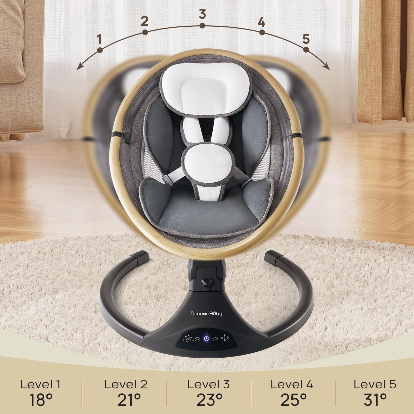 Baby Swing for Newborns to Toddlers - Electric Infant Swing with 5 Speed Settings, Adjustable 5-Point Safety Harness & 3 Reclining Positions (Gray) - Perfect for Nursery, Bedroom or Living Room Soothing & Playtime