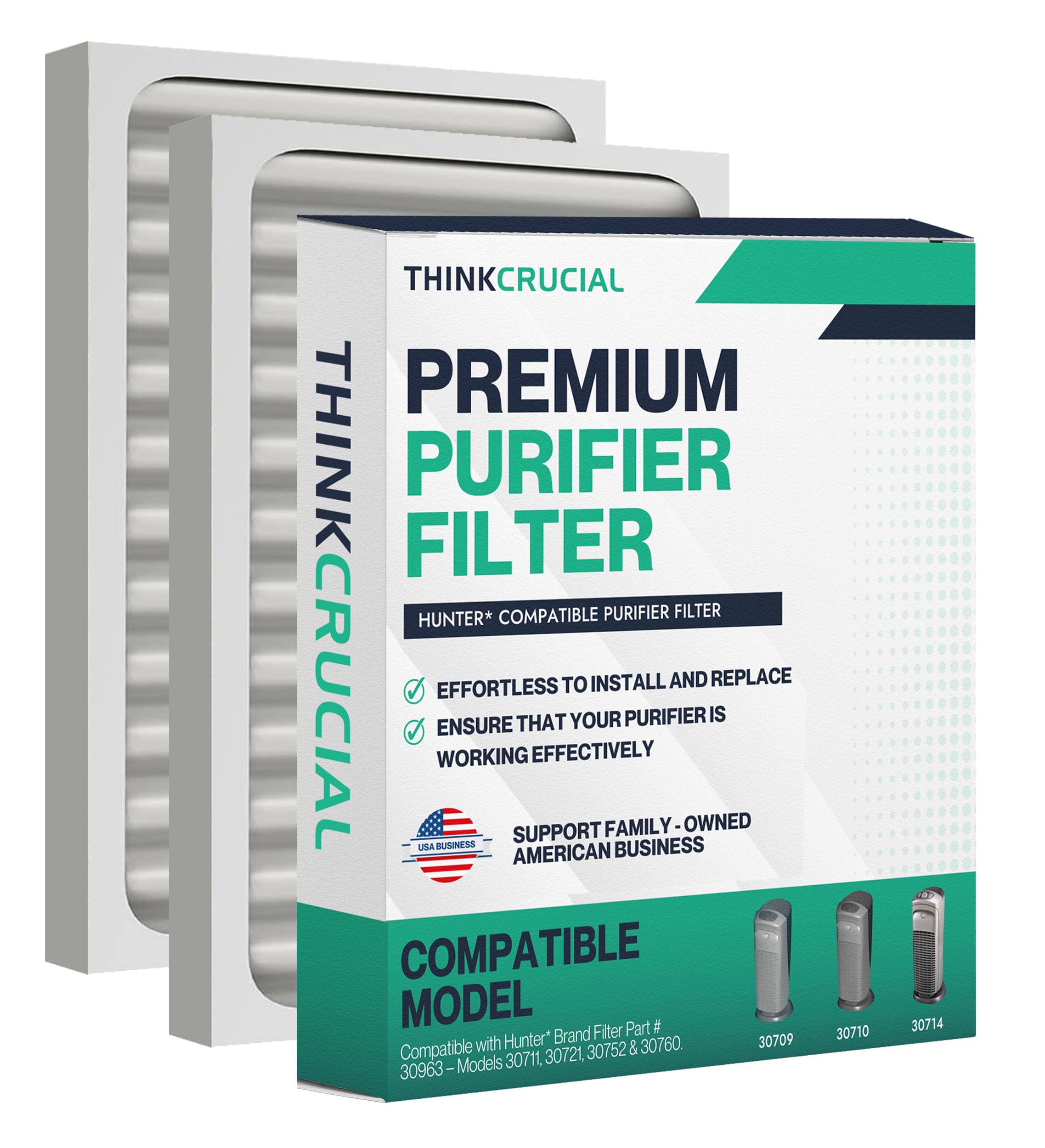Crucial Air Purifier Filter Replacement for Hunter 30963 - Compatible with Models 30710, 30711, 30730, 30709, 30714 - 2 Pack Bulk HEPA Filter - Improve Indoor Air Quality for Home, Office & Bedroom
