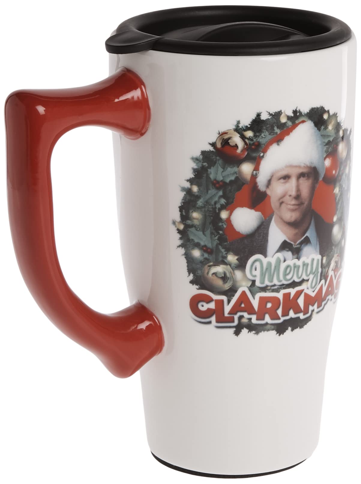 Merry Clarkmas Ceramic Travel Mug - Insulated Coffee Cup with Lid - Perfect for Christmas Gifts, Office Use & Travel